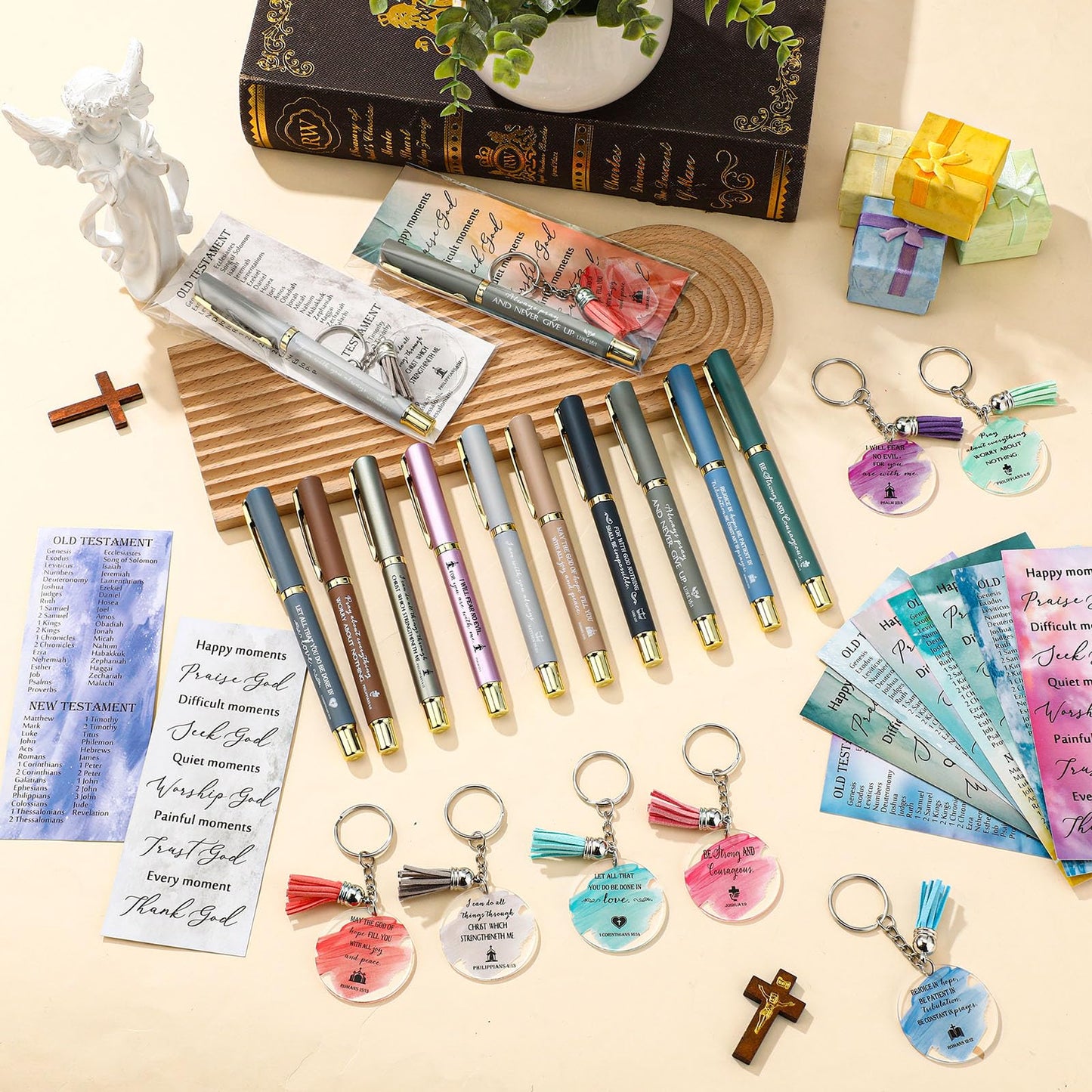 Spakon 20 Sets Mother's Day Christian Gift Bulk Bible Verse Pens Keychains Scripture Quote Bookmarks Inspirational Religious Gift for Mother Women Employee Teachers Bible Study Group(Gel Pen)