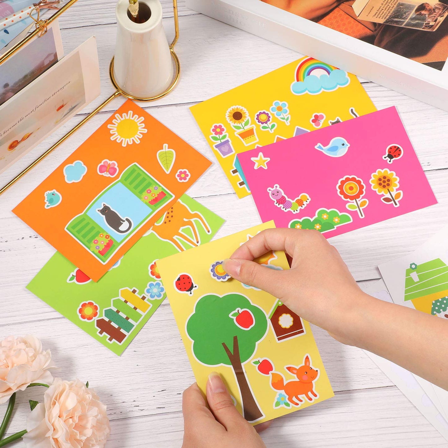 Outus 15 Pcs Greeting Card Making Kits, Including 3 Sheets Stickers, 15 Blank Envelopes and 15 Seal Stickers, Thank You Card Kit for DIY Handmade Making Crafts Supplies