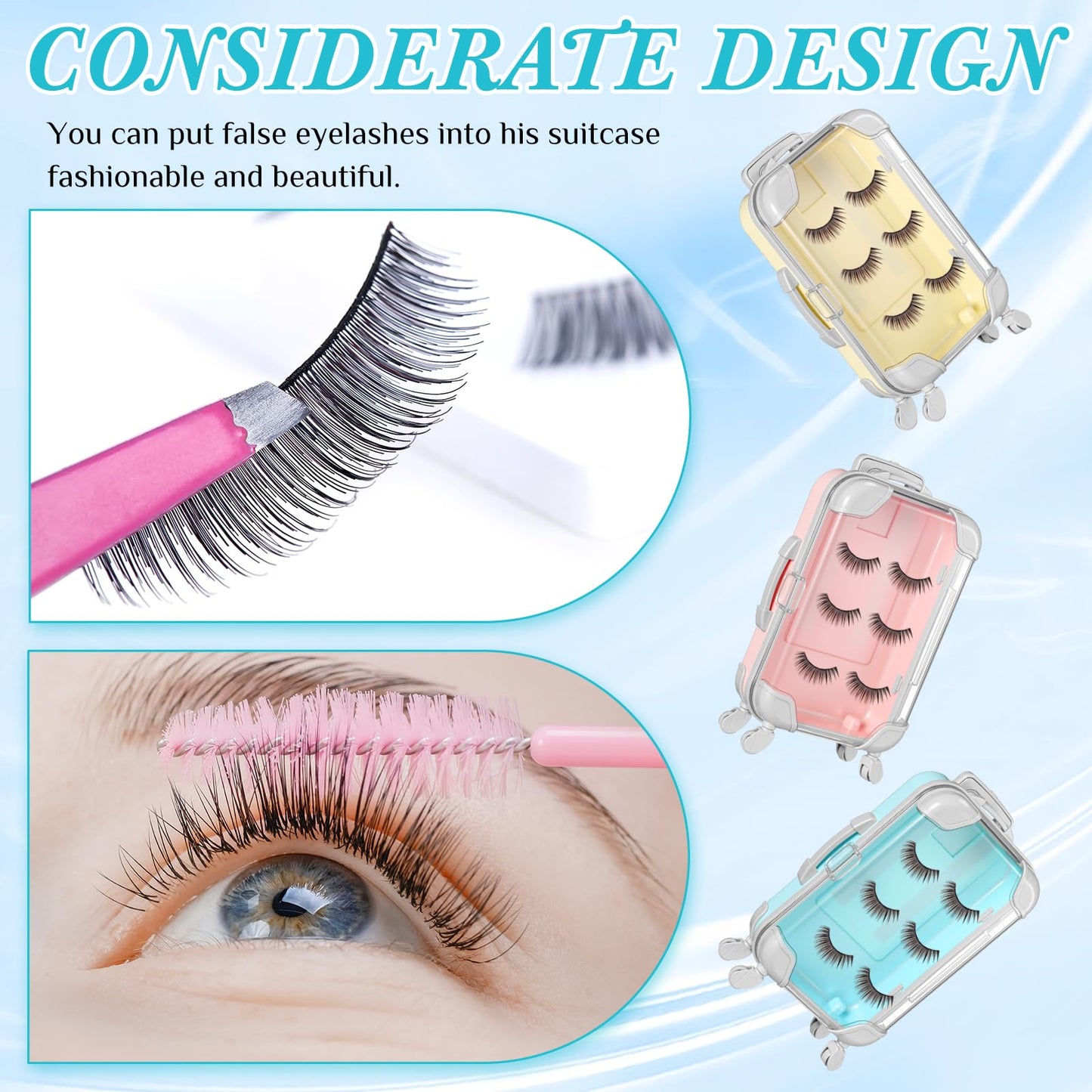 Honeydak 3 Pcs Mini Plastic Suitcase False Eyelashes Tray Luggage Trolley Candy Box Clear Suitcase Packaging Case Party Favor Box for Jewelry Cosmetic Hairpins Storage (Pastel Color,7 x 3.7 x 2 Inch)