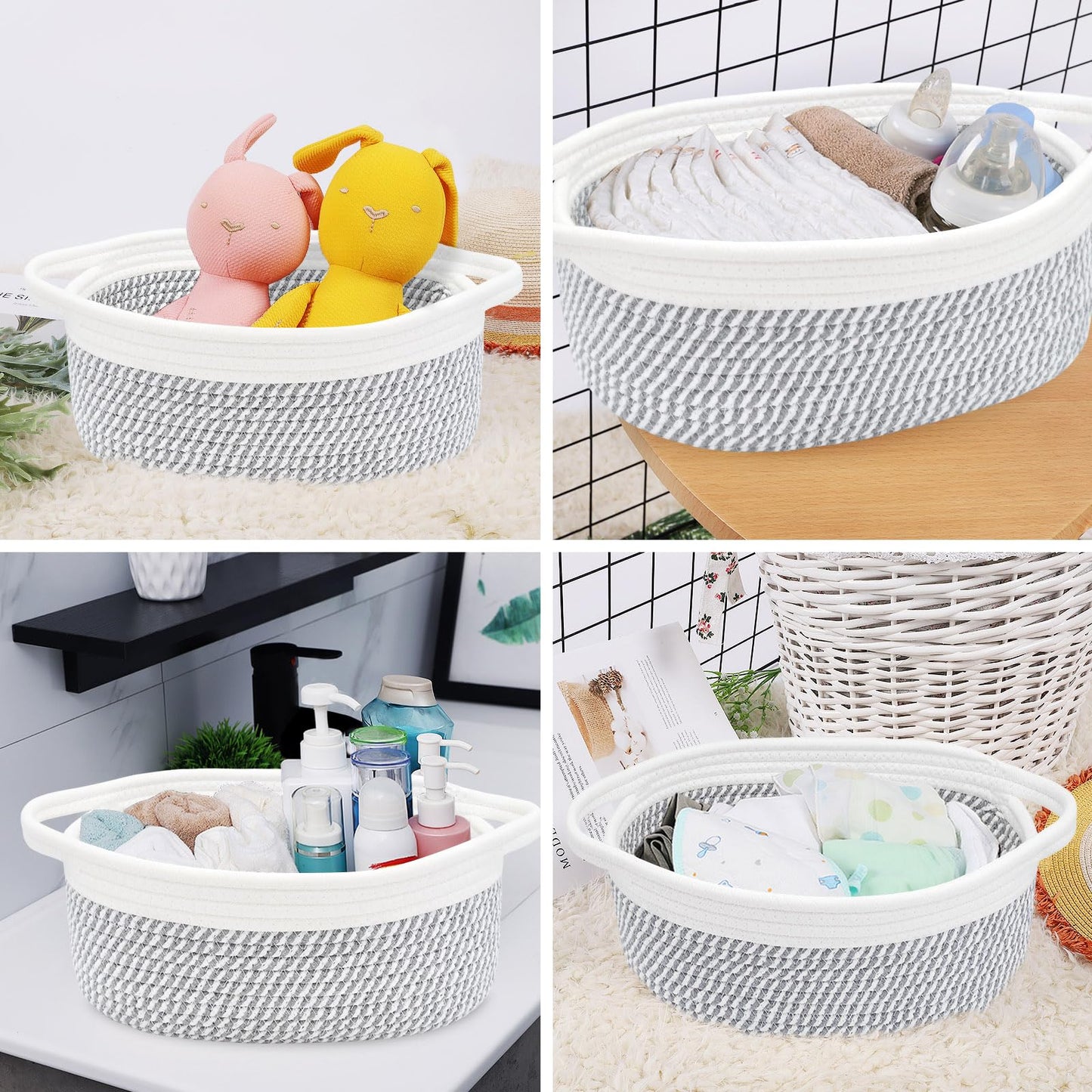 ABenkle Small Basket, 12"x 8" x 5" Cute Small Woven Basket, Rope Room Shelf Storage Basket, Cat Dog Toys Basket Chest Box, Decorative Empty Gift Basket with Handles