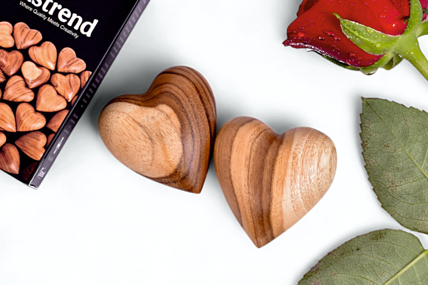 THE FASTREND Handcrafted Wooden Heart Sculpture Solid Natural Wood Decor | Romantic Gift for Anniversary, Wedding & Valentine's Day Set of 2