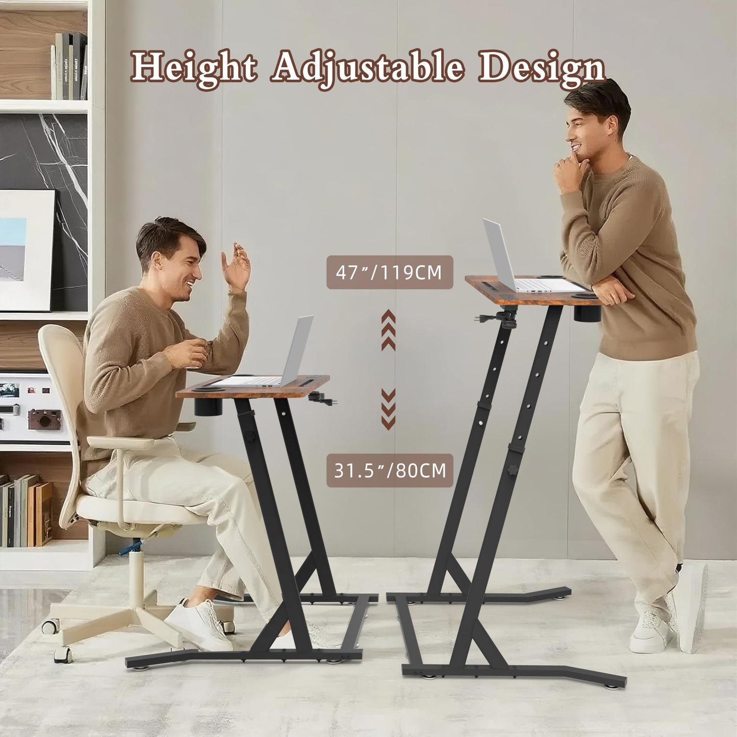 OrigoDeco Indoor Cycling Desk, Adjustable Standing Desk for Walking Pad, Bike Trainer Desk with Power Socket, for Indoor Cycling Treadmill & Office Use, Exercise While Working or Watching TV