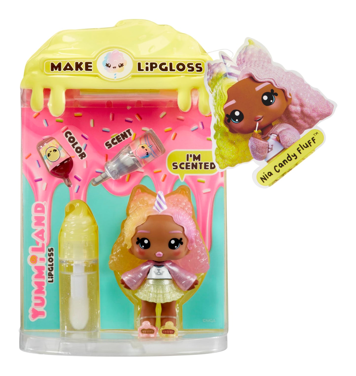 Yummiland Lip Gloss Doll – Nia Candy Fluff, with DIY Lip Gloss Kit, Ages 4+