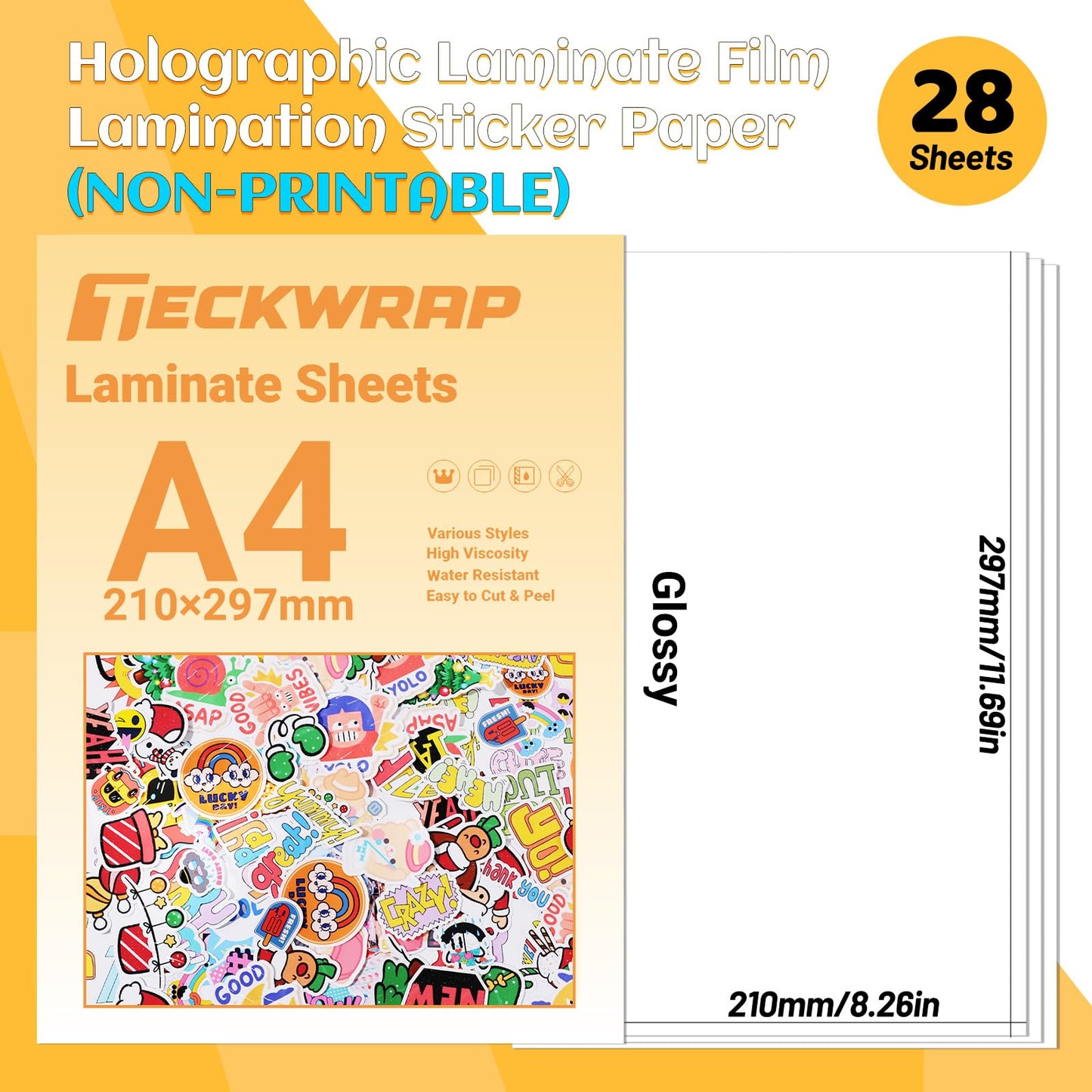 TECKWRAP Laminating Sheets Clear Laminate Sheets Sticker Paper for Inkjet Printer Clear Vinyl for Printable Vinyl Sticker Paper Photo Paper 8.26" x 11.69" A4 28 Sheets, Glossy