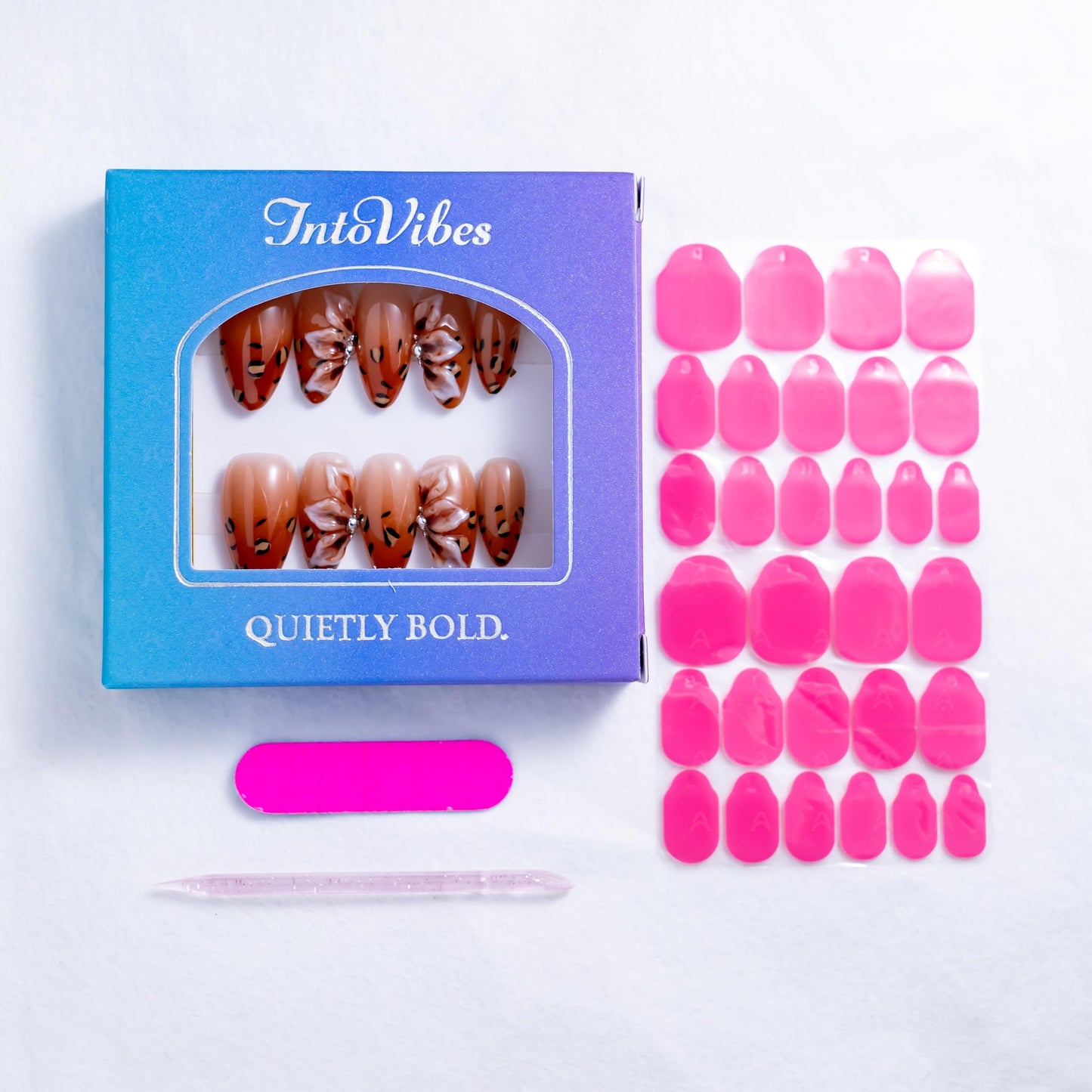 IntoVibes 10 Pieces Handmade Press On Nails Medium Almond, Brown Thickened French False Nails, 3D Petals, Reusable Fake Nails Almond, Reusable Acrylic Nails (M)