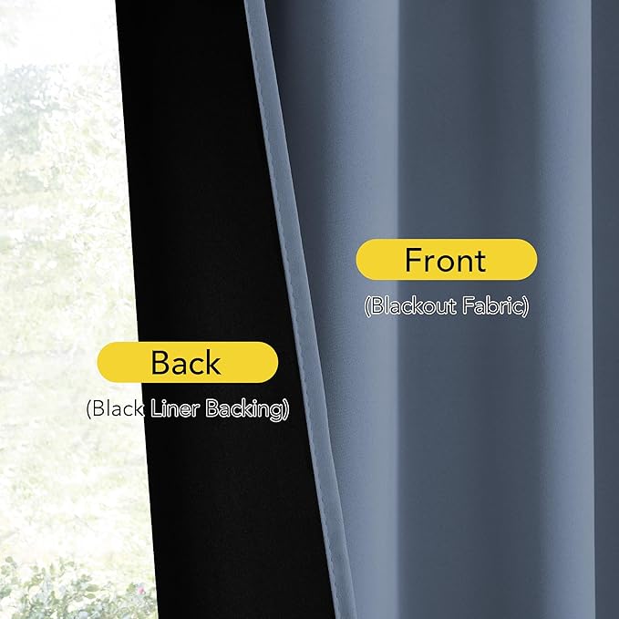 NICETOWN 100% Blackout French Door Curtains, Privacy Door Curtains for Window, 25 X 72 Inch Long Room Darkening Blinds, Thermal Insulated Window Shades for Bedroom, 1 Panel, Stone Blue