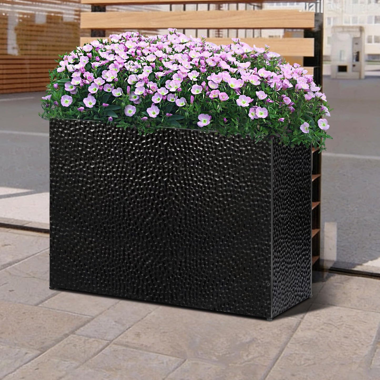 Tall Planters for Outdoor Plants - Hand-Hammered Metal Large Rectangular Block Planter Box with Drainage Holes, Modern Planters Indoor Outdoor Flower Plant Pots Patio Yard Front Porch Deck,32x12x24"
