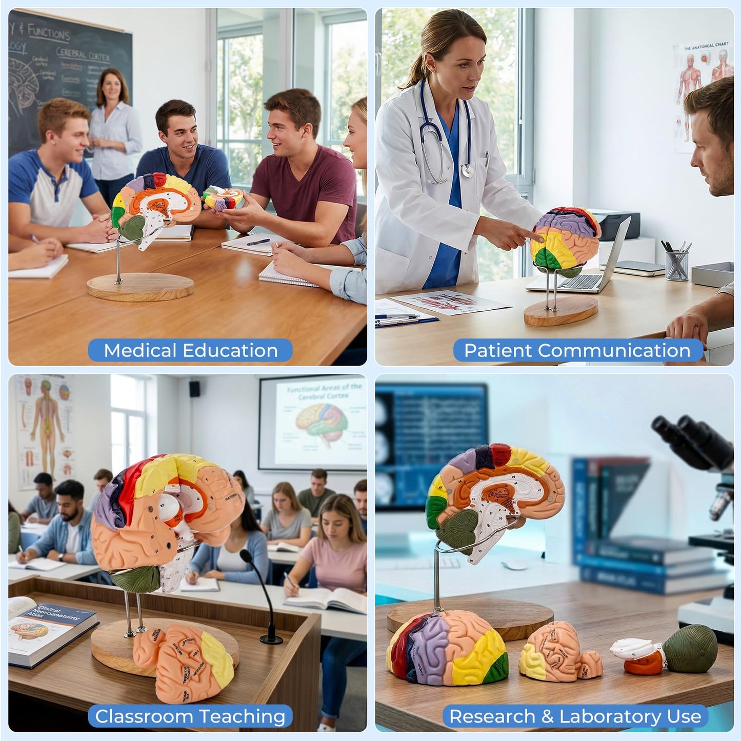 Human Brain Model 2X Life Size, Brain Anatomy Model with 131 Labeled Structures, 4-Part Detachable, Laser-Engraved Labels, Anatomical Brain Model for Neuroscience Psychology Medical Education