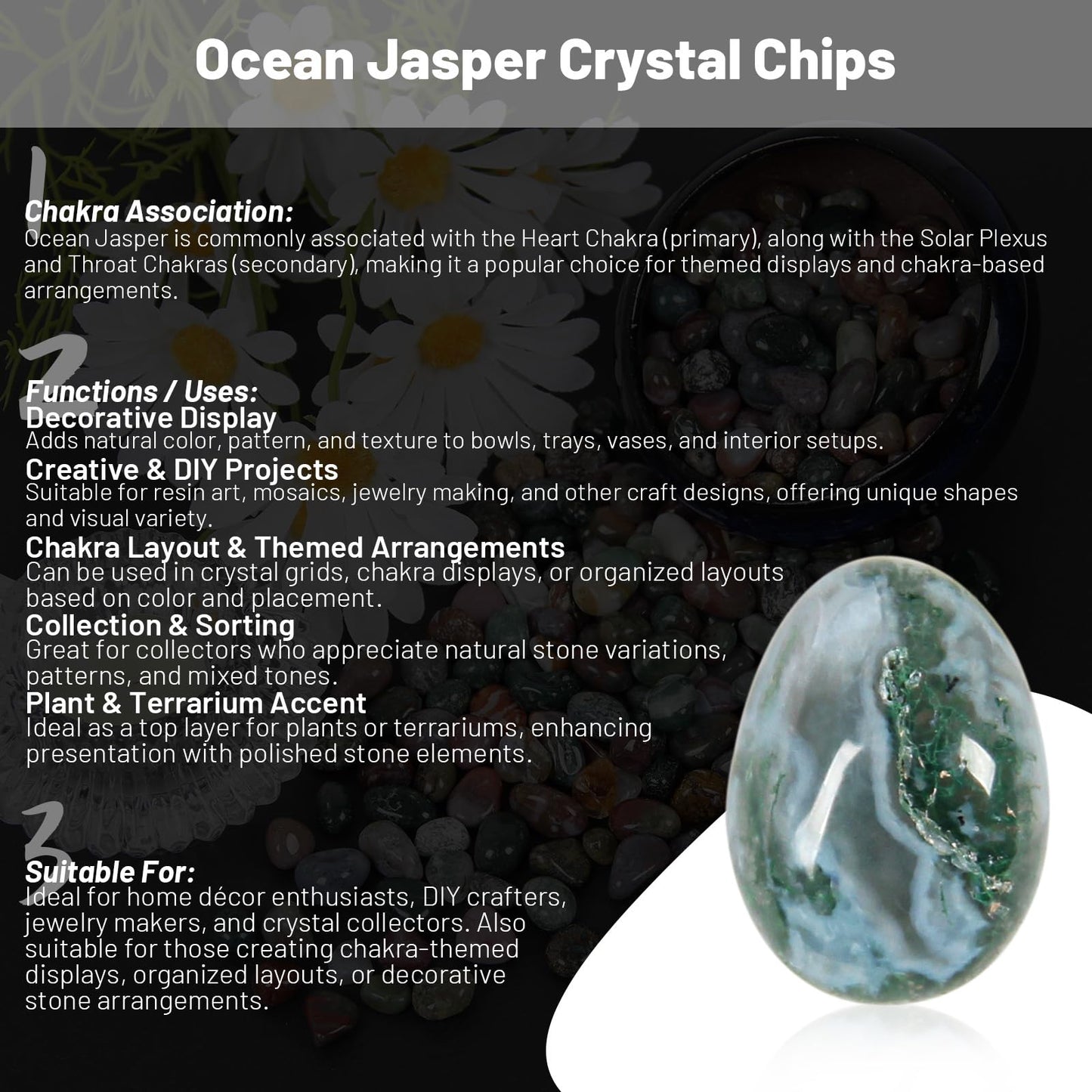1.1lb Natural Crushed Ocean Jasper Crystal Tumbled Chips-Healing Crystals Chips Bulk, Crushed Crystal Gemstones for Crafts, Beautiful Package for Gift (Ocean Jasper)