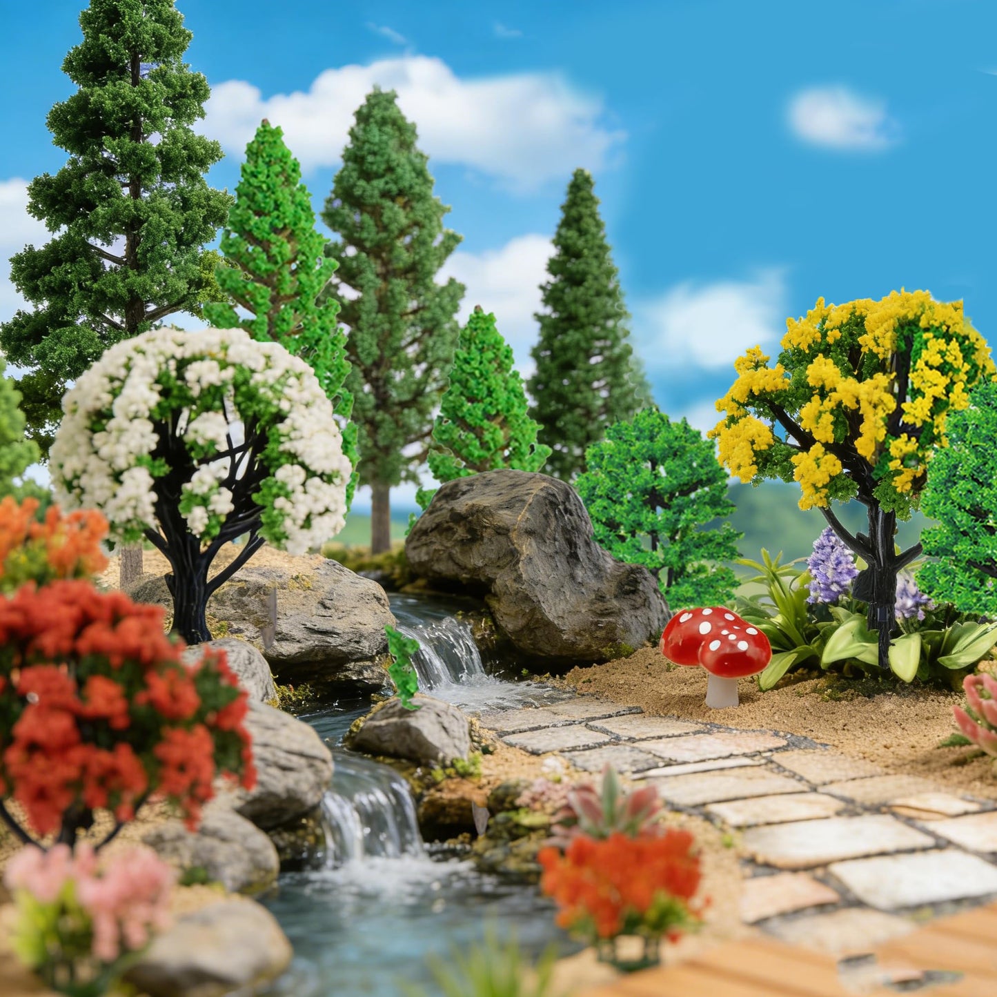 36pcs Model Trees Mixed Model Flower Trees Railroad Scenery Diorama Tree Mushroom for DIY Crafts Landscape Train Railroad Decorations Fairy Garden Trees Supplies