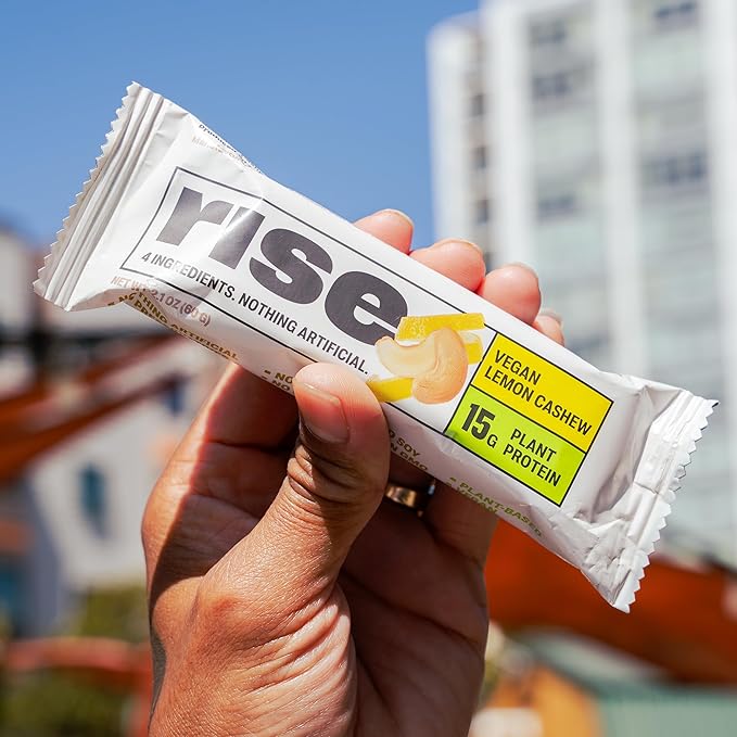 Rise Pea Protein Bar - Vegan Lemon Cashew | Breakfast Bar & Protein Snack 15g Protein Just 3 Whole Food Ingredients Non-GMO Gluten-Free Soy Free