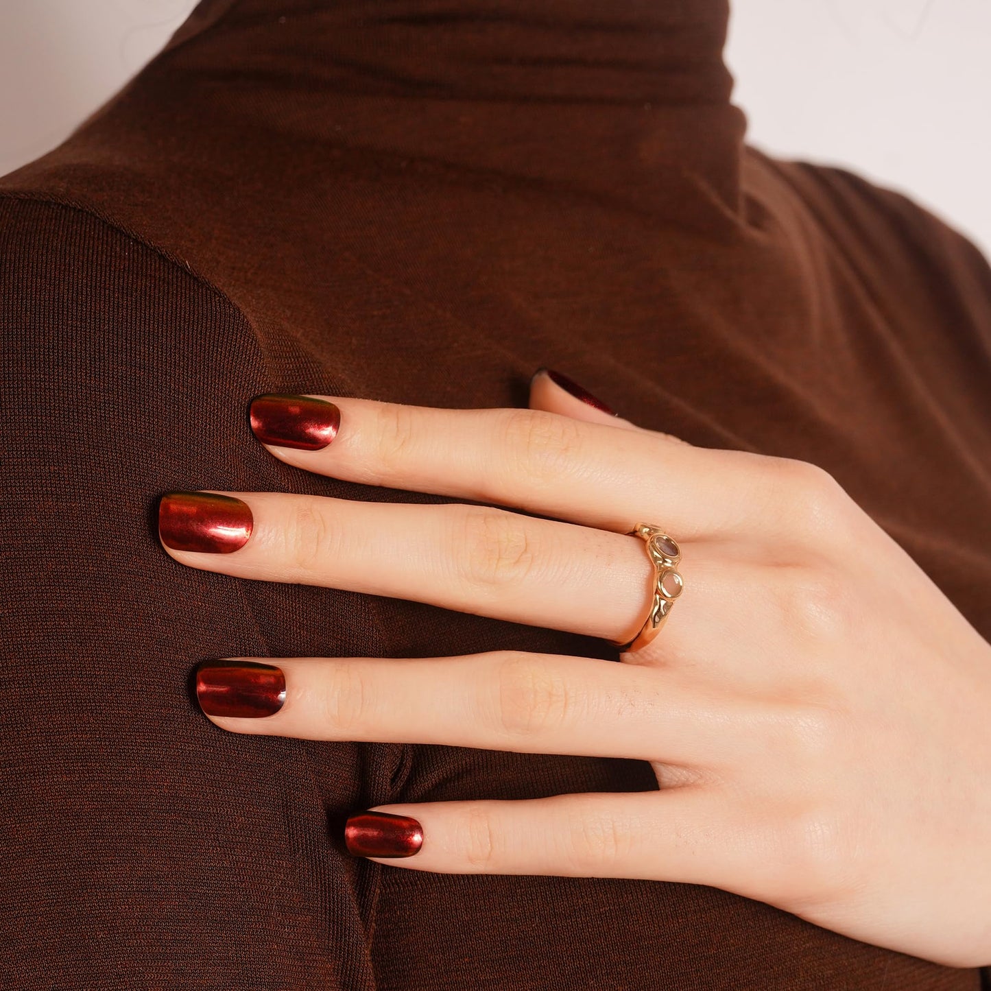 DANNI & TONI Semi Cured Gel Nail Strips Reddish-Brown Metallic Chrome Chameleon Gel Nail Wraps 28 Stickers |Rustic Charm