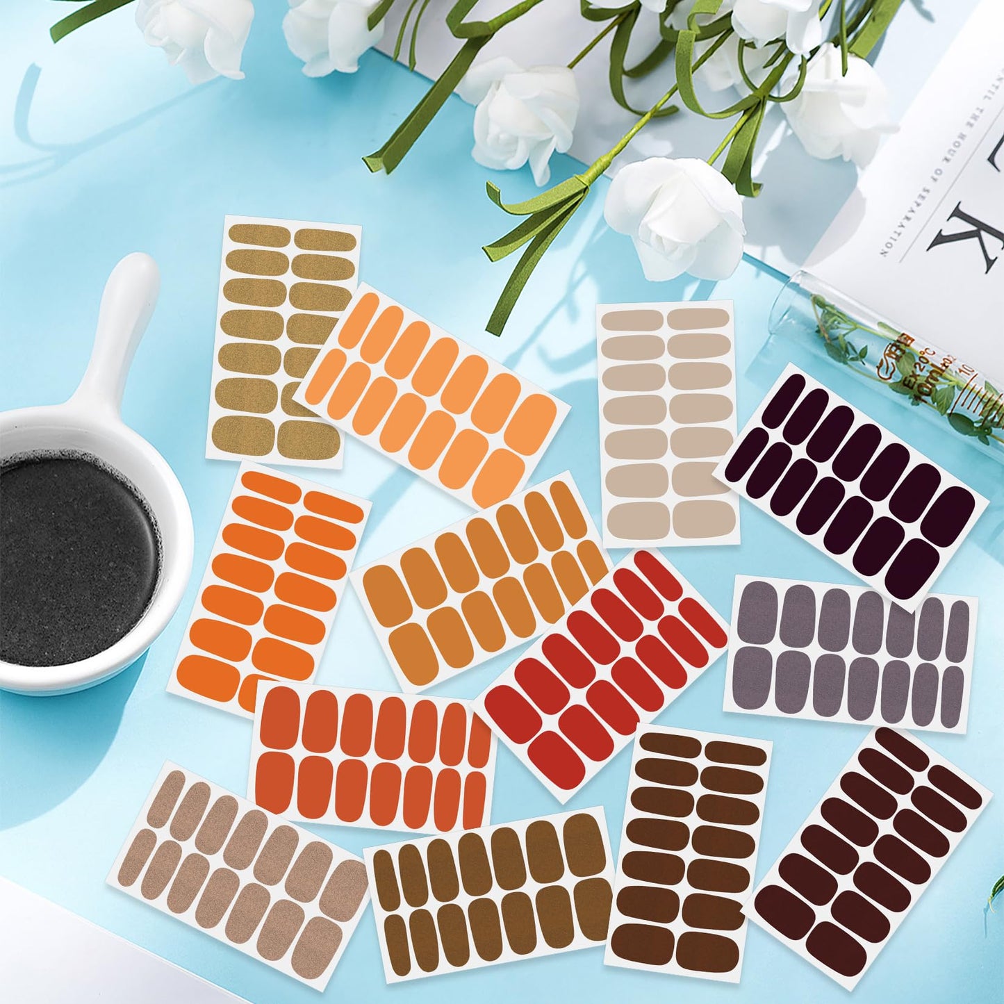 YECIRALA 20 Sheets 280 Pieces Solid Nail Polish Strips for Women Girls - Gel Stickers Full Wraps in Pink Brown Orange With File - Stick On Nails