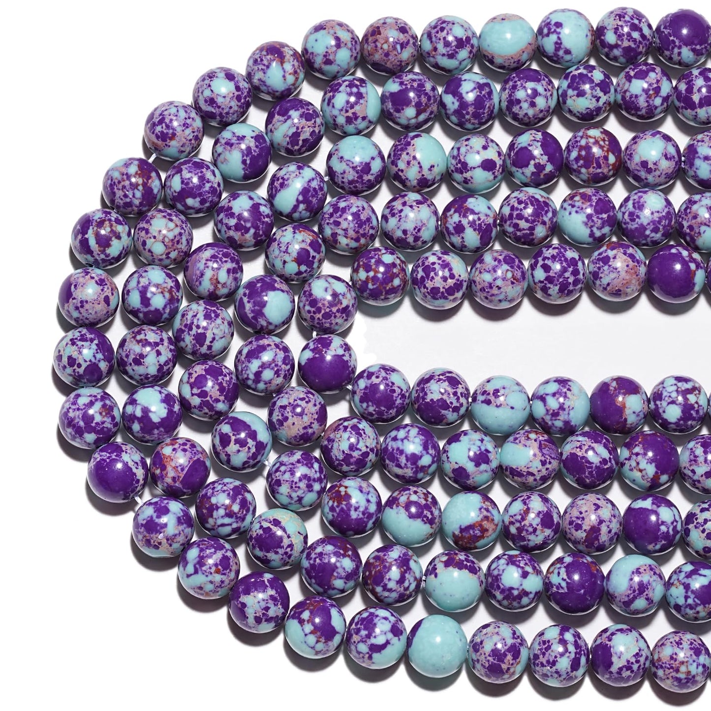 10mm Natural Purple-Blue Sea Sediment Imperial Jasper Gemstone Beads Polished Round Smooth Stone Beads for Bracelets Jewelry Making 15inch Loose Beads