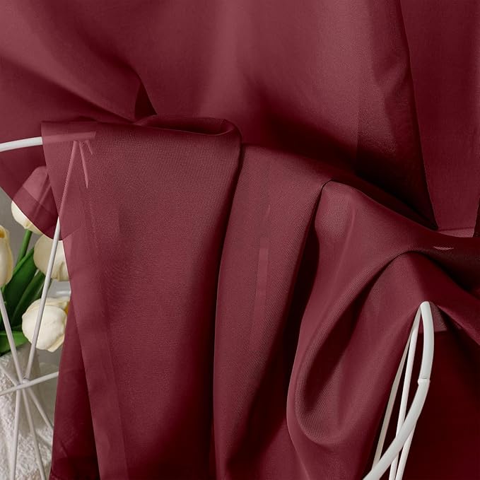 OVZME Burgundy Sheer Curtains - 96" Length 2 Panels Set for Living Room Bedroom, Christmas Gorgeous Window Decoration for Party & Backdrop & Canopy, Burgundy, Each 42Wx96L