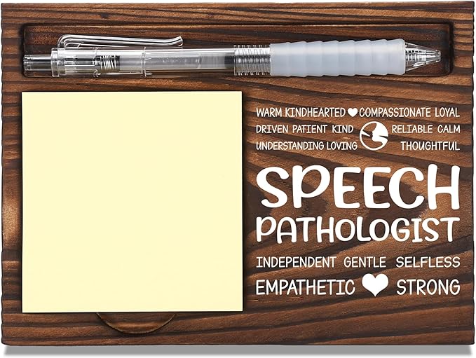 Speech Pathologist Appreciation Gifts, Thank You Gift for Speech Language Pathologist, Pathology Office Coworkers Staff Gifts, Sticky Note Holder Wooden Notepad & Pen Holder 6.5" x 4.7" - FTA272