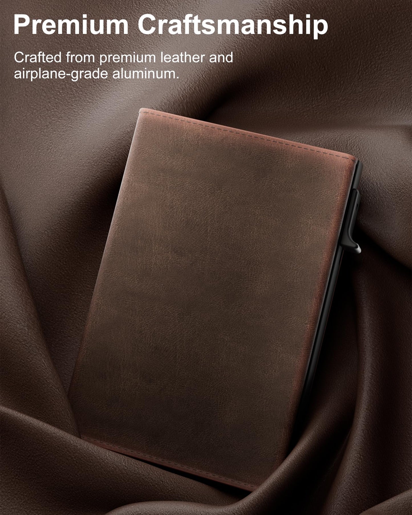 ROYAL KIT Wallet for Men Card Holder: Pop Up Card Case, RFID Blocking, Premium Genuine Leather, Slim, Minimalist, Front Pocket - 14 Card Capacity | ID Window | Cash Slot (Brown)