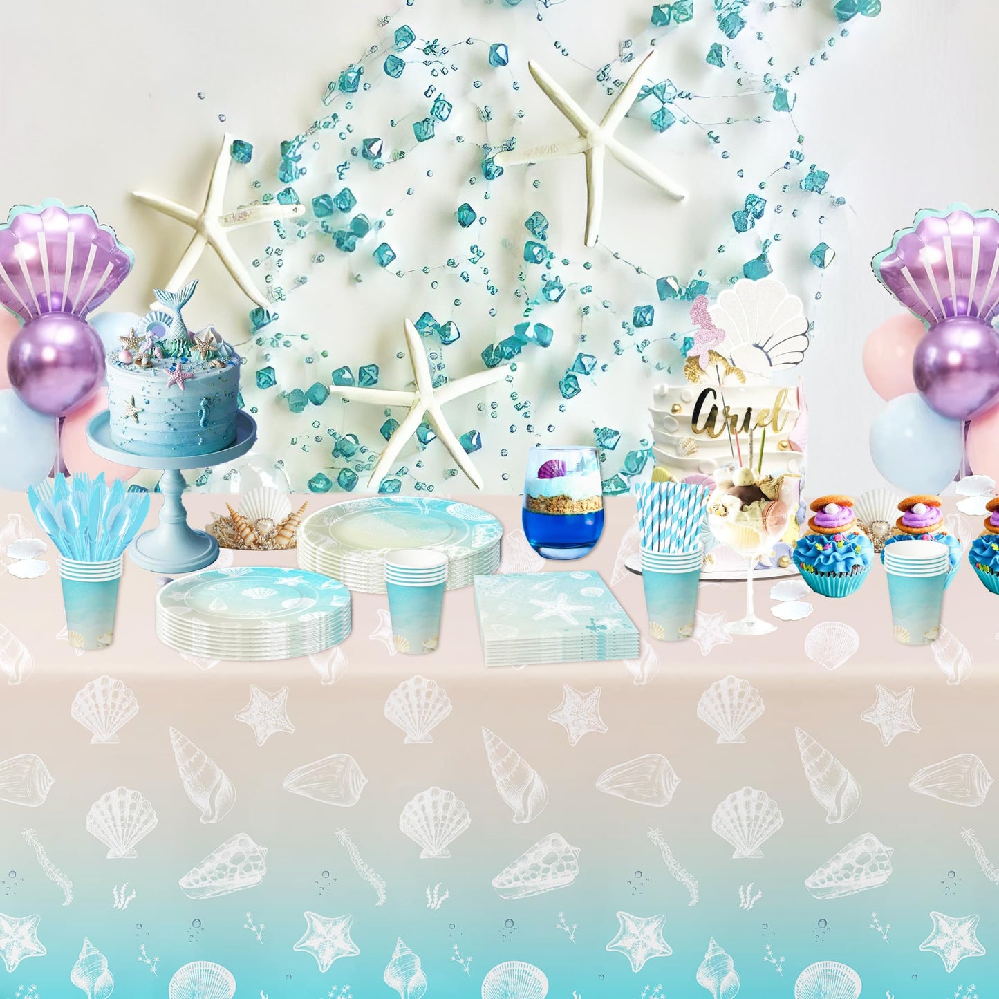 HIPVVILD Seashell Beach Party Decorations, Beach Seashell Birthday Party Supplies, Plate, Cup, Napkin, Tablecloth, Tableware, Sea Shell Party Supplies For Birthday Baby Shower Wedding Party | Serve 24