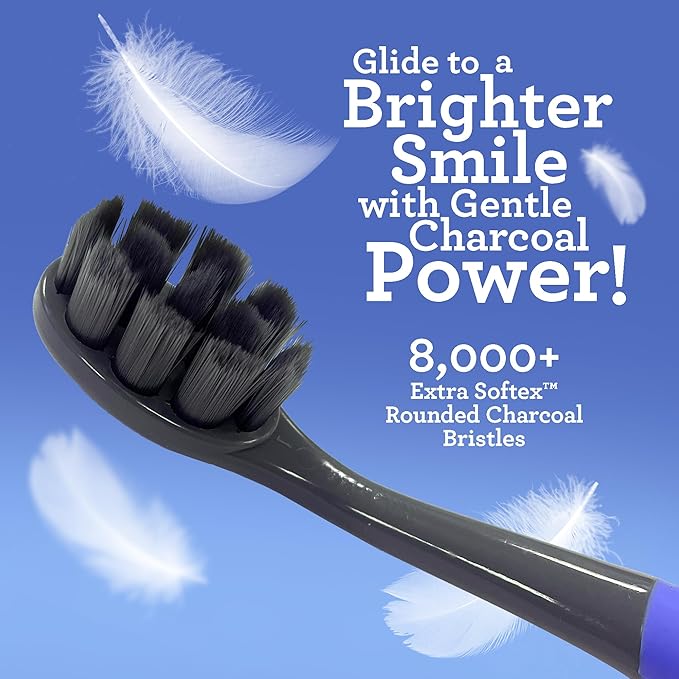 GuruNanda Butter on Gums Charcoal Toothbrush - 8000+ SoftexTM Bristles for Sensitive Teeth & Gums, Aids in Teeth Whitening, Extra Soft (6 Count)
