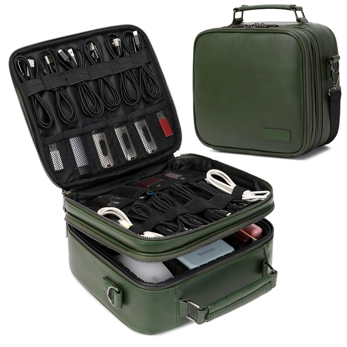 KYALOU Electronics Travel Organizer, Large Electronic Accessories Cable Case with Adjustable Dividers, Waterproof Tech Storage Bag Gifts with Double Layers for Cord, Charger, Power Bank - Olive Green