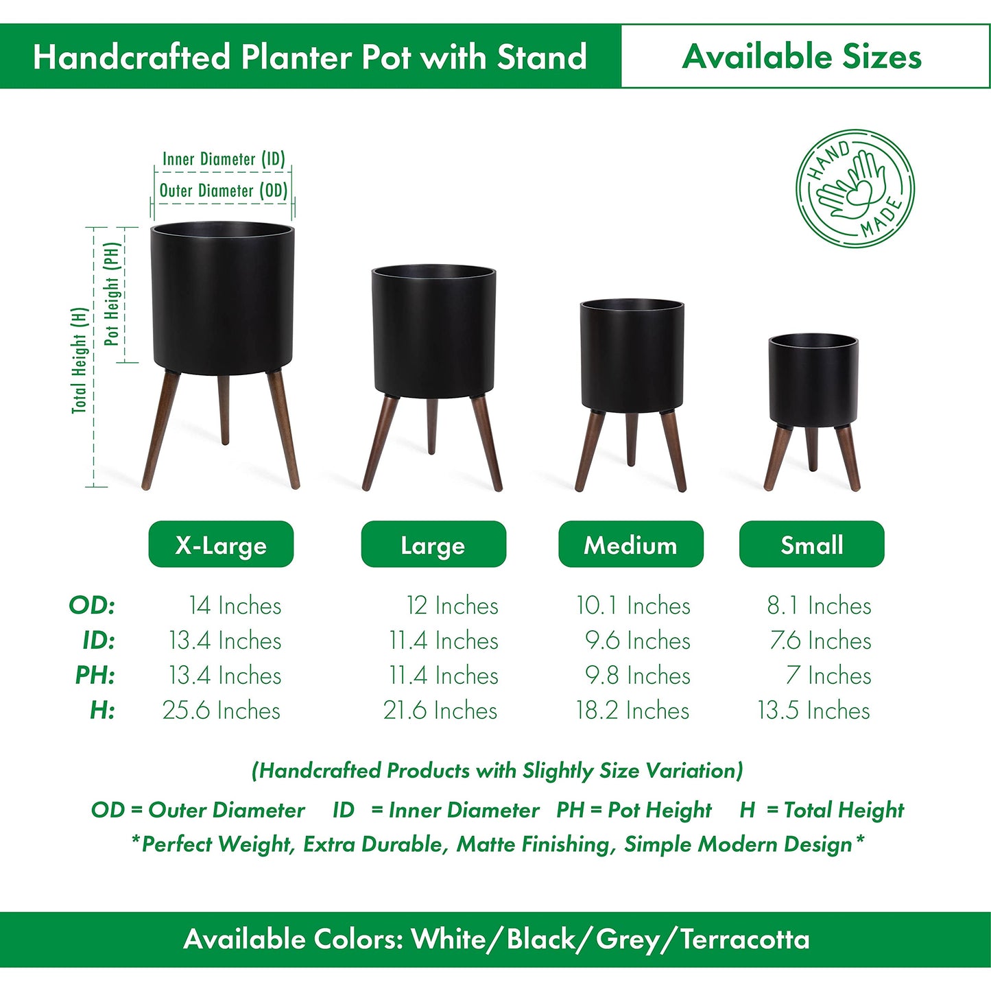 D'vine Dev 8 Inch Planter Pot with Stand, Mid-Century Tall Plant Pot with Legs for Indoor Plants, Small, Black, 88-O-A-2
