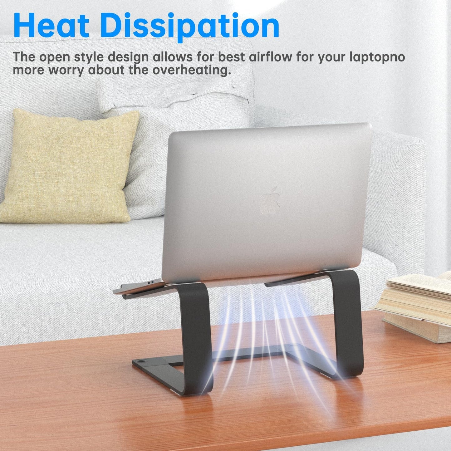 GleYo Laptop Stand for Desk Portable Computer Riser Metal Notebook Holder Printer Stand Office Desk Accessories Compatible with MacBook Air, Pro, Dell, HP, Lenovo and All 10-16" Laptops, Black