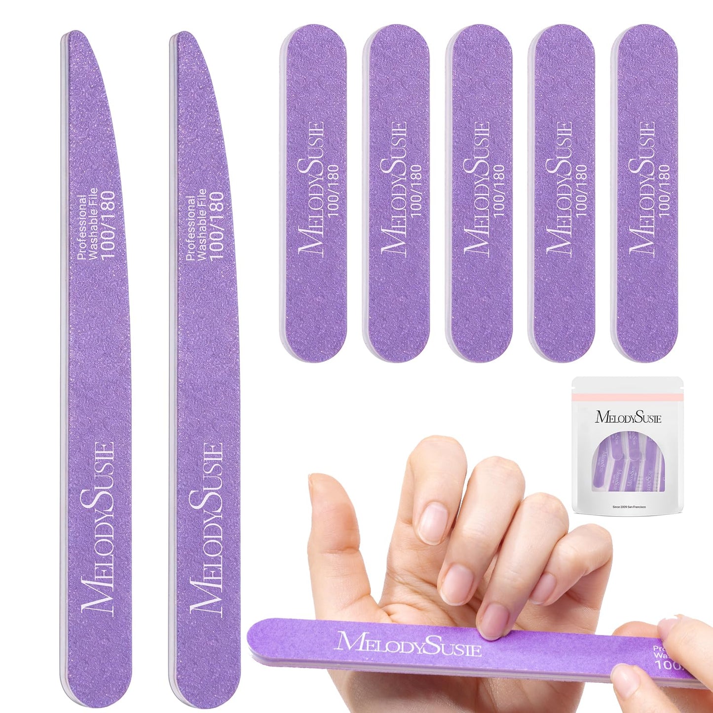 MelodySusie GelCarousel, 7Pcs Double Sided 100/180 Grit Nail Files and 1Pc Acrylic Nail Clippers with 1Pc Resin Nail Art Palette