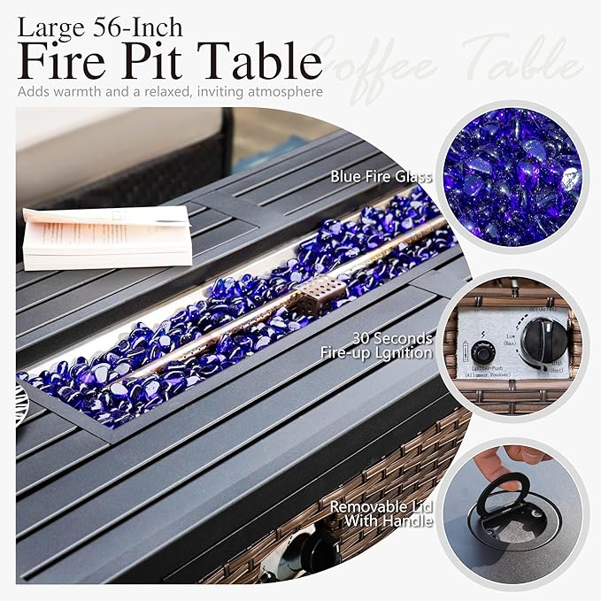Sophia & William Patio Furniture Set with Fire Pit Table, 6 PCS Metal Outdoor Conversation Set with Fire Pit Table, 2 Swivel Chairs,2 Ottoman, 3-Seater Couch for Outdoor Seating, Backyard, Porch
