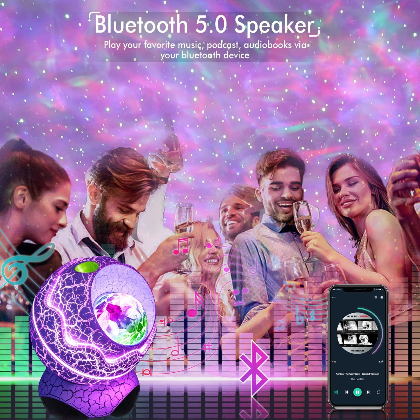 Rossetta Star Projector, Galaxy Projector for Bedroom Nebula Night Light Projector with White Noise, Bluetooth Speaker, Timer and Remote, Room Decor, Gifts for Kids, Adults, Birthday, Party, Easter