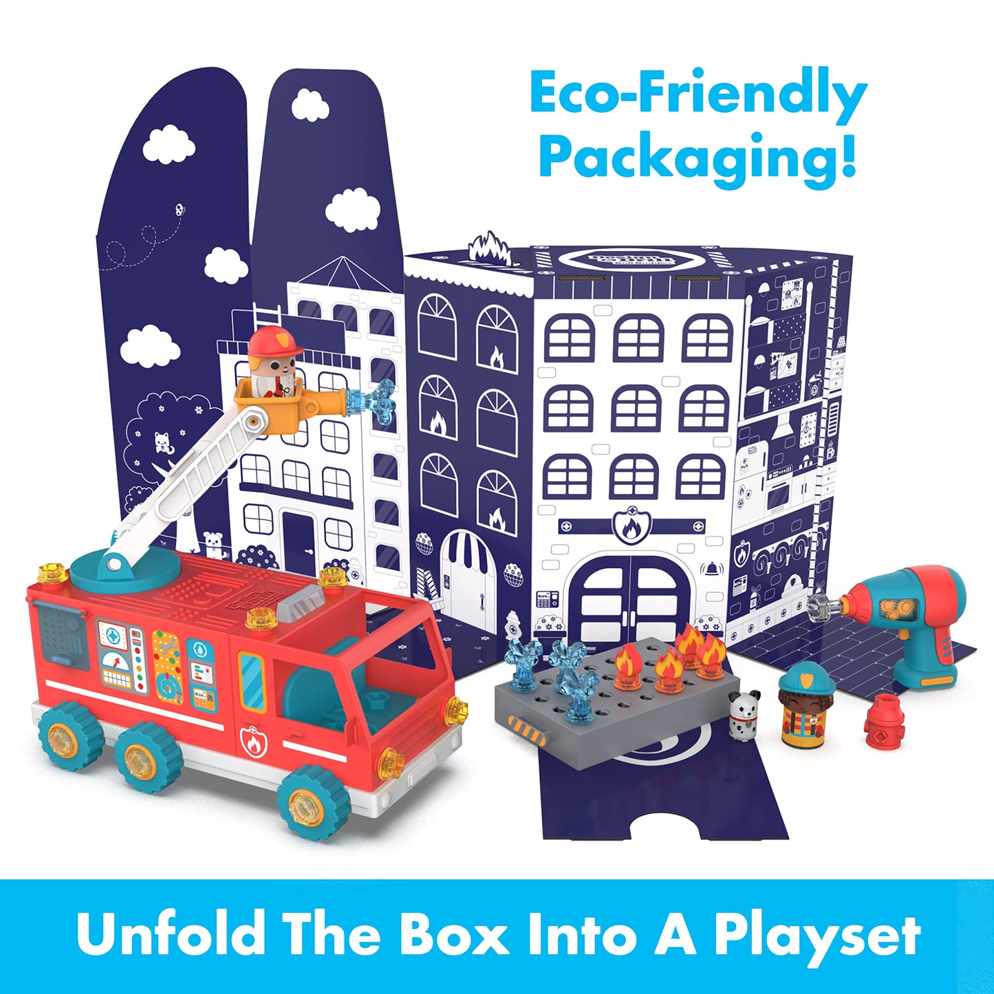 Educational Insights Design & Drill Bolt Buddies Fire Truck - Construction Toys & Toddler Tools, Kids Tool Set with Real Electric Drill Toy, Take Apart STEM Set, Building Kit & Gift for Ages 3+