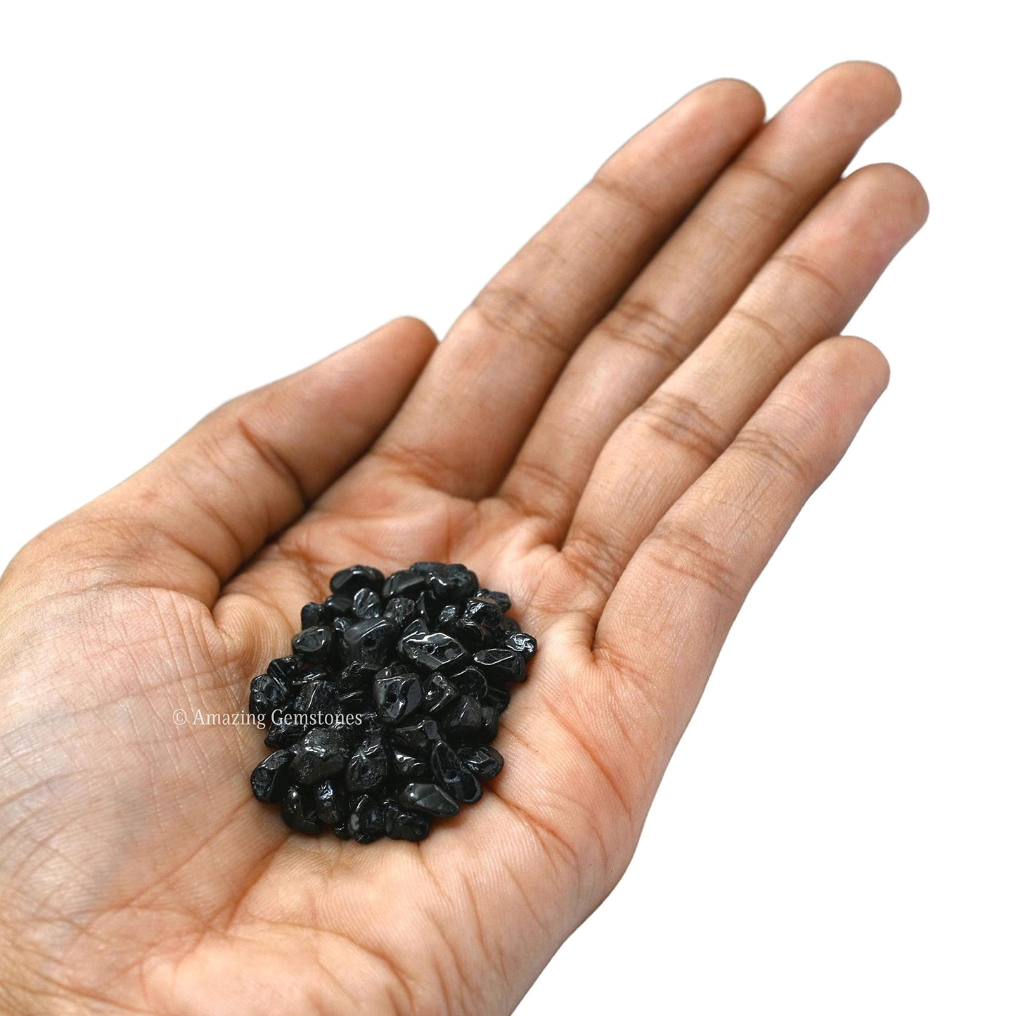 Black Tourmaline Pre Drilled Crystal Crushed Chips Beads for Bracelets Making, DIY Handmade Natural Healing Crystals (25 Inch Strand)