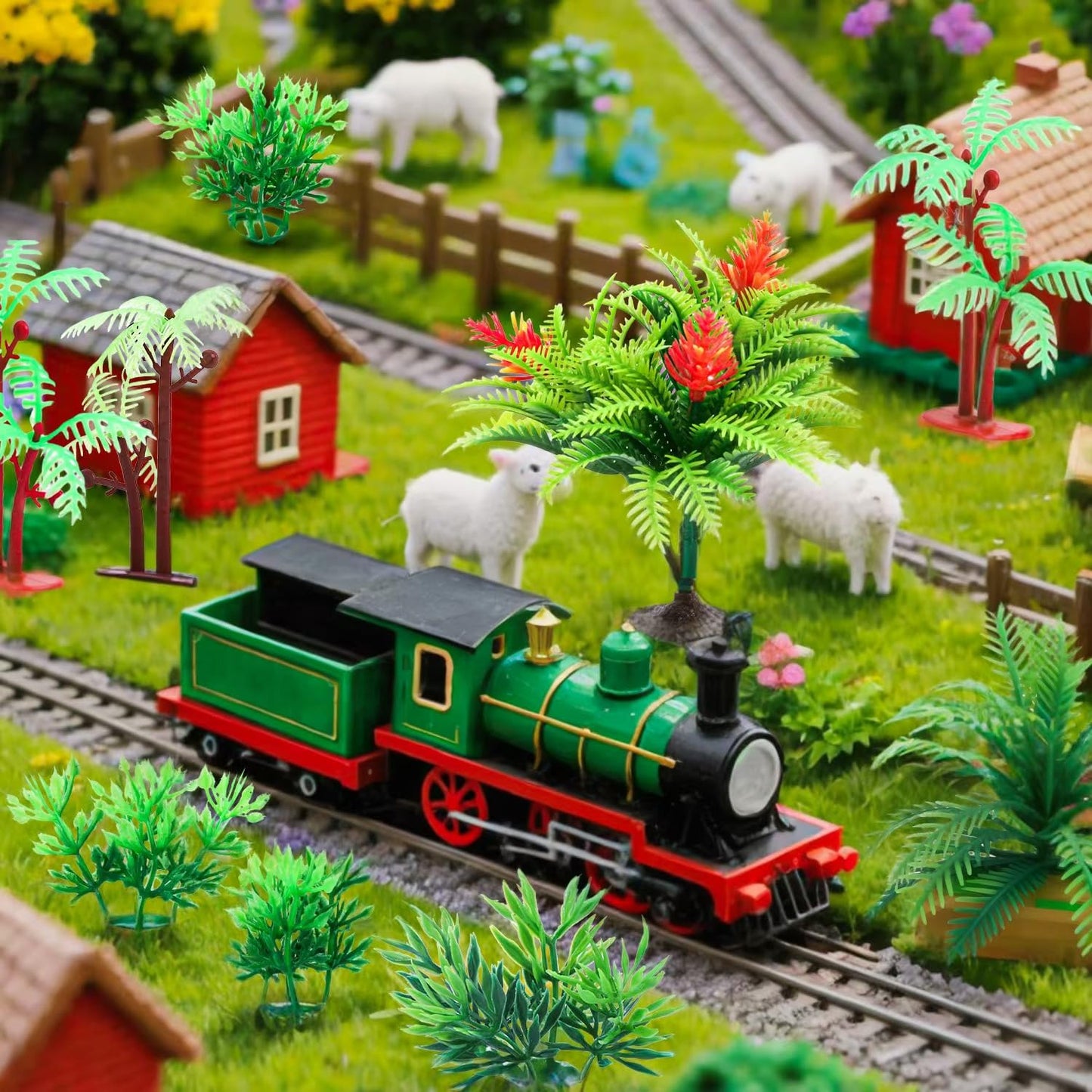 20Pcs Artificial Tree Set, Mini Cactus Tree Grasses Figurines Ornaments for Micro Train Landscape Railway Desert Sand Animal Table Diorama Accessory Garden Decoration
