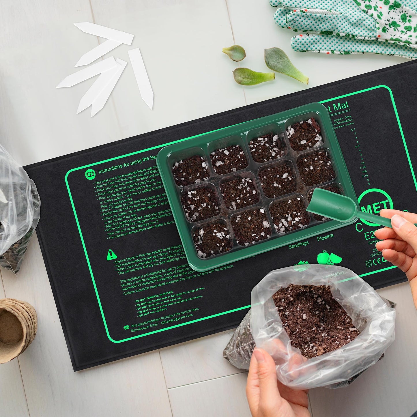 Hahood 6 Pack Seed Starter Tray Kit with Grow Light and Seedling Heat Mat 72 Cells Seed Starter Tray with Humidity Dome and Base Plastic Plant Growing Germination Trays for Seed Propagation, Green
