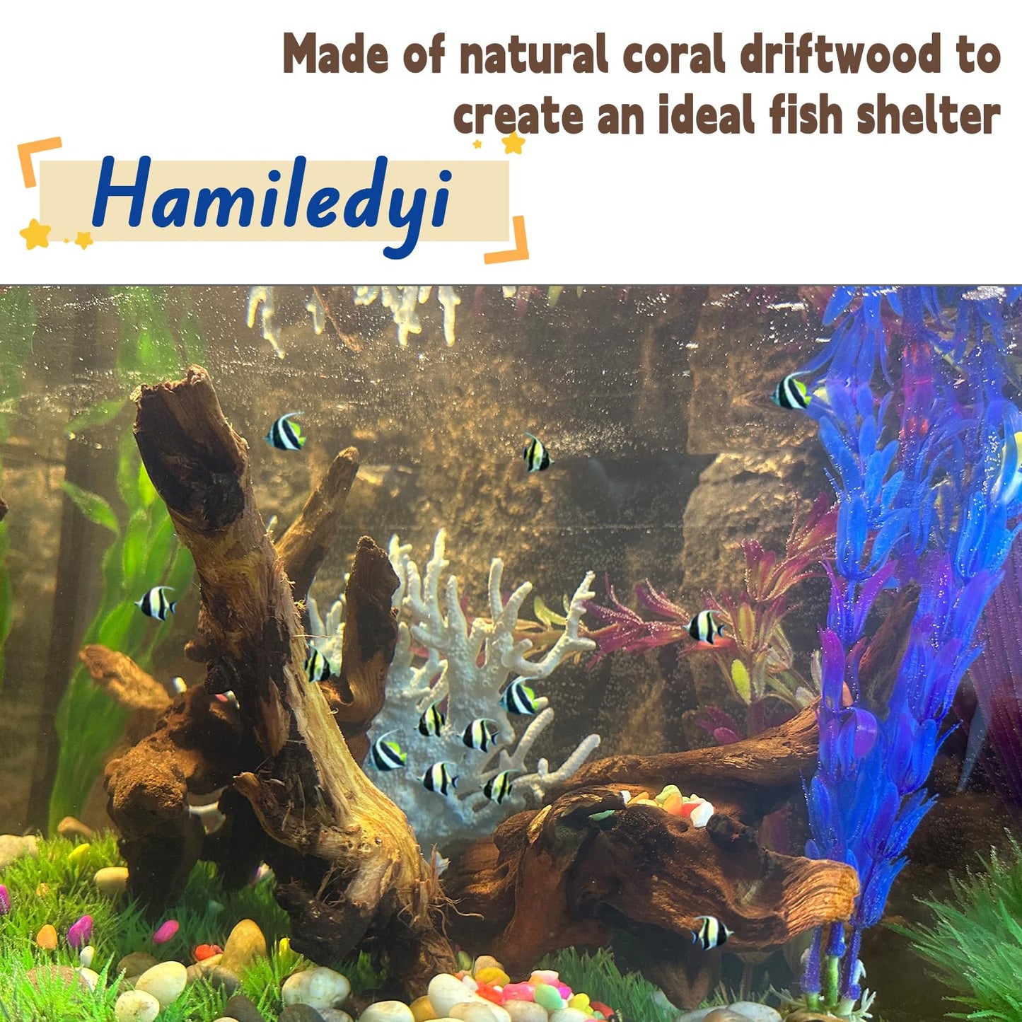 Hamiledyi 5PCS Aquarium Driftwood,3.5-7in Natural Coral Wood,Fish Tank Driftwood Assorted Branches Reptile Tank Decor Aquarium Decoration