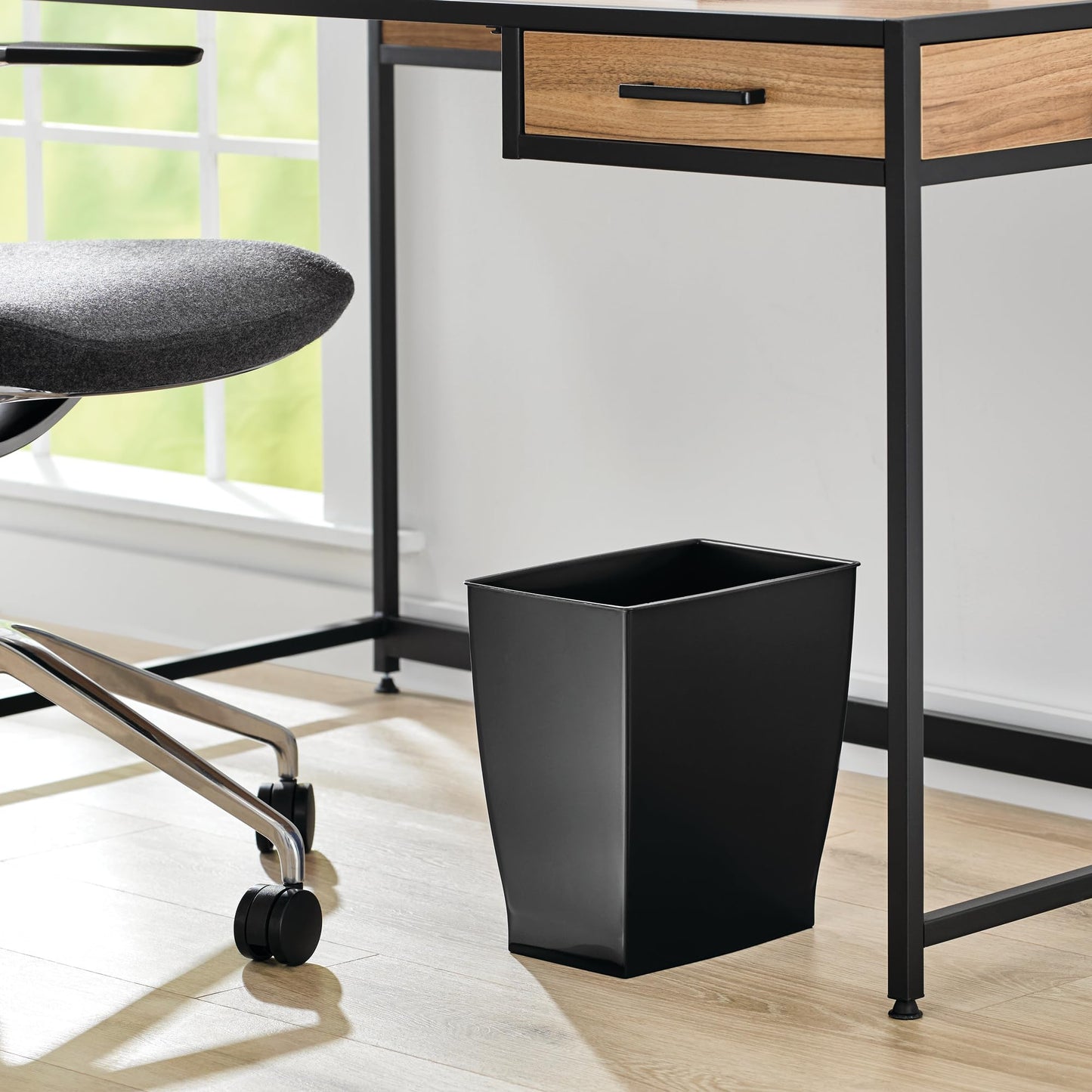 iDesign Small Plastic Bathroom Trash Can, Slim Rectangle Garbage Bin for Bedroom, Office, Dorm, Black