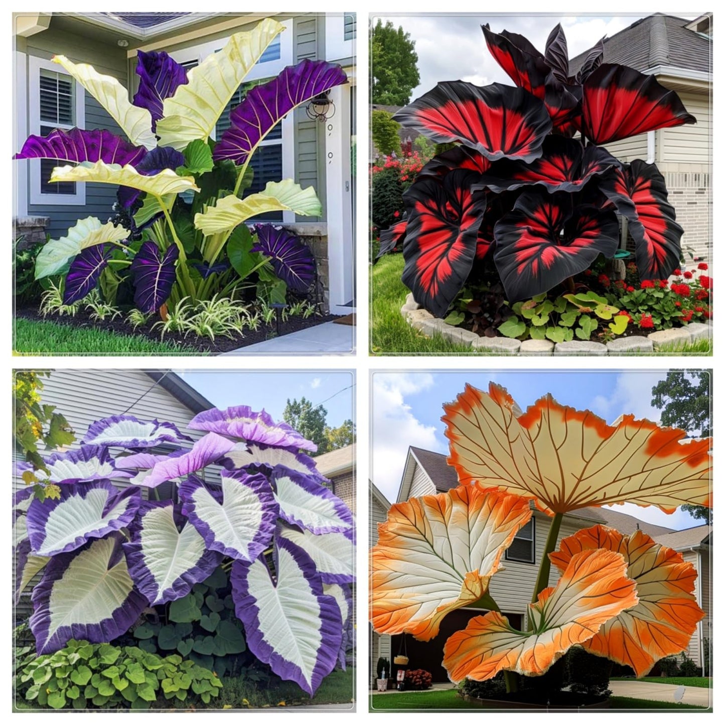 WFTHLO Elephant Ears Bulbs/Giant Elephant Ear Bulbs-Balcony/Garden Ornament/Low Maintenance Tropical Houseplant-D-6 bulbs