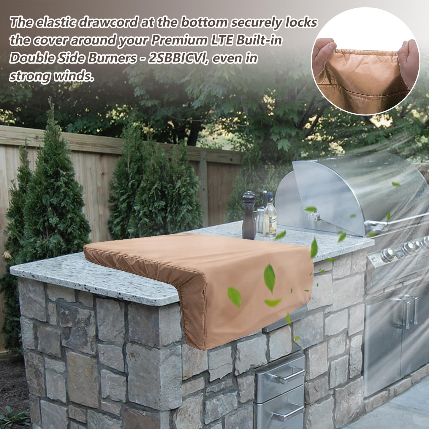DearHoHo Cover for Blaze Premium LTE Built-in Double Side Burners - 2SBBICV,Heavy Duty 600D Waterproof Outdoor Grill Burner Cover with Plush Lining,Suitable 24''L x 13''W x 11''H,Khaki