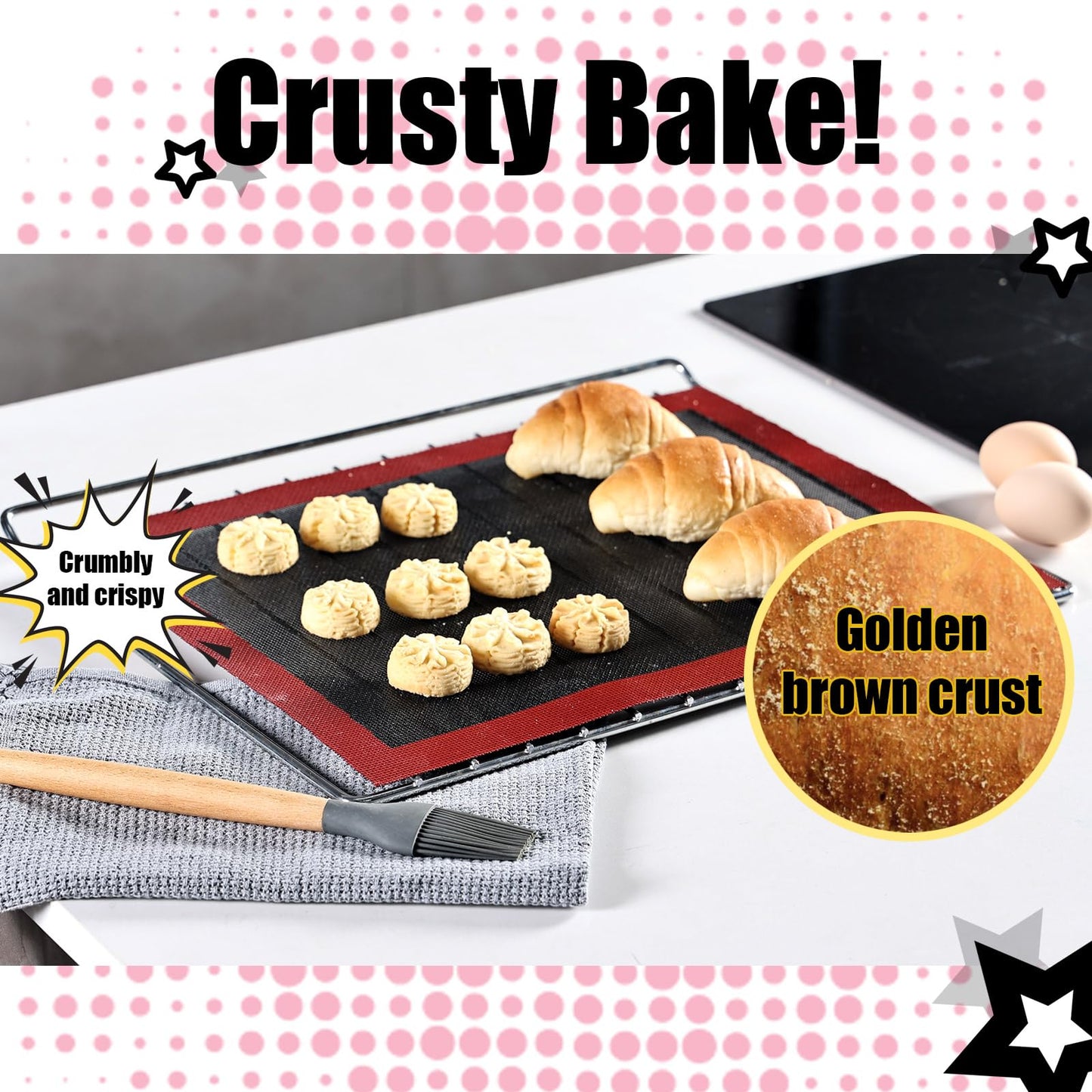 KitchenRaku Perforated Silicone Baking Mat, 15.7"x11.8" Reusable Silicone Baking Sheets for Oven, Nonstick Bread Mat for Cookies, Macarons, Bread and Pastry