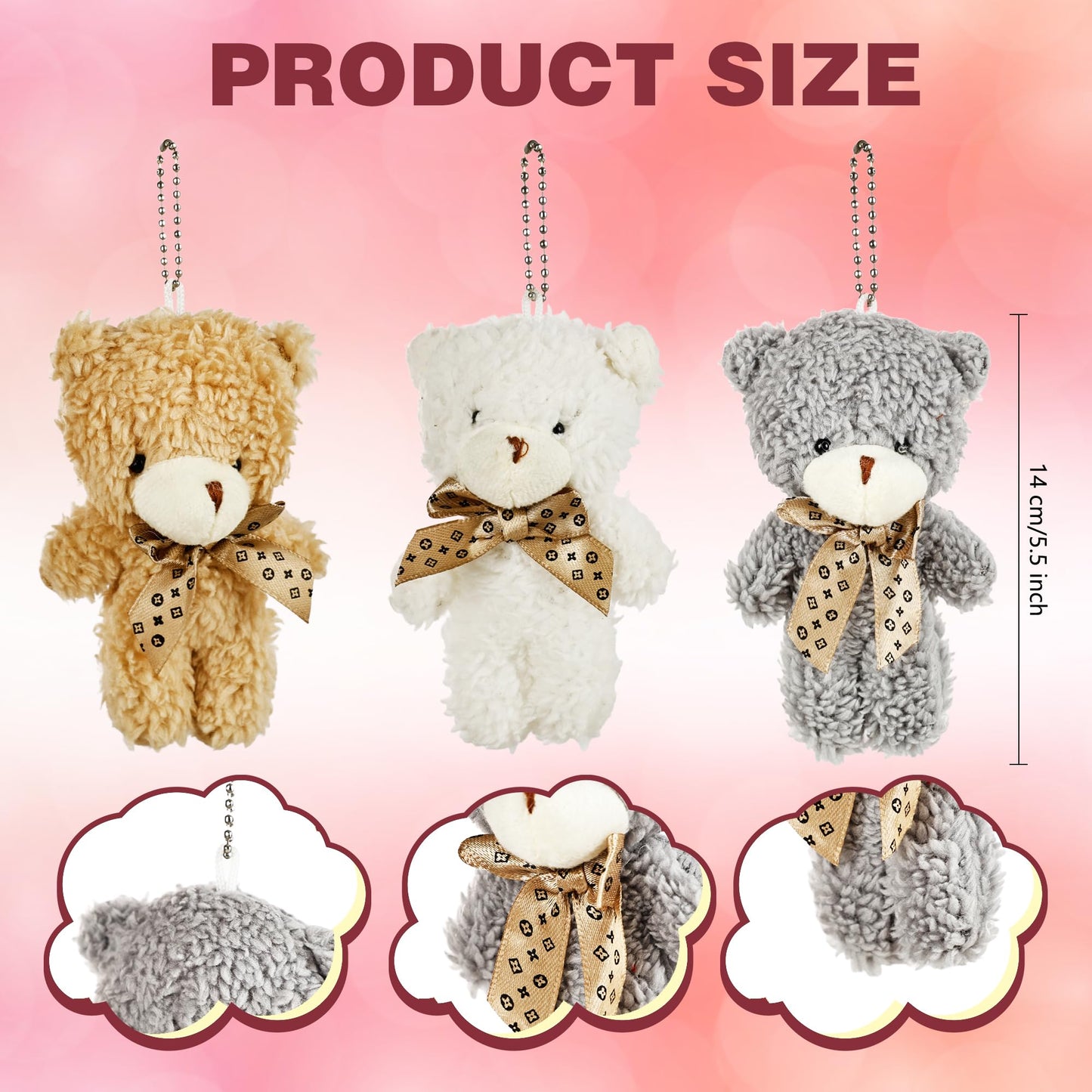 Rcanedny 18 Pcs Mini Plush Teddy Bears 4.72 Inch Soft Stuffed Teddy Bear Small Plush Bear Keychain for DIY Crafts Birthday Valentine's Day Graduation Party Favors