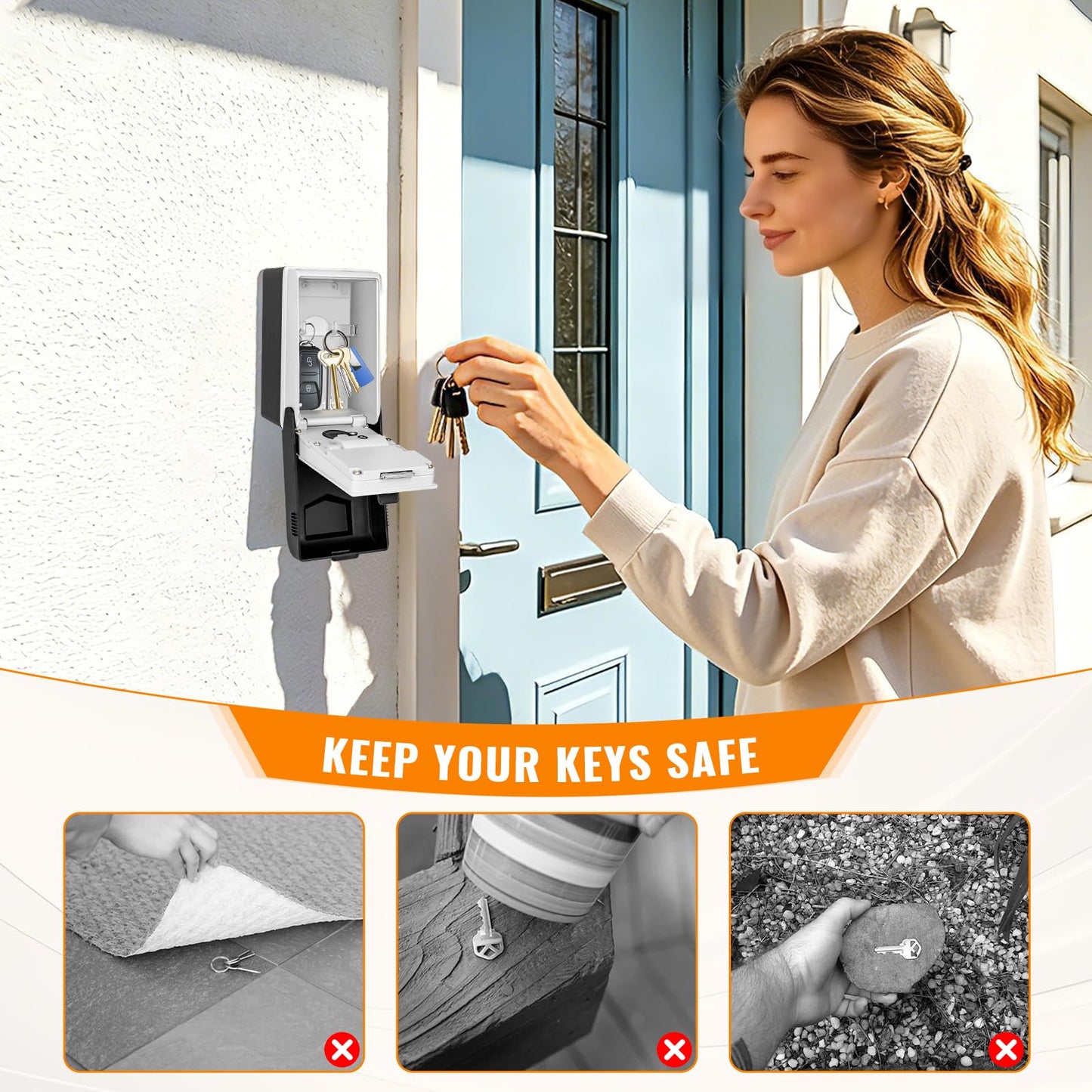 HUANLANG Key Lock Box Wall Mount - Outdoor Combination Lock Box with 6 Dials Light Up, Waterproof Key Safe Large Capacity for House Office Garage School