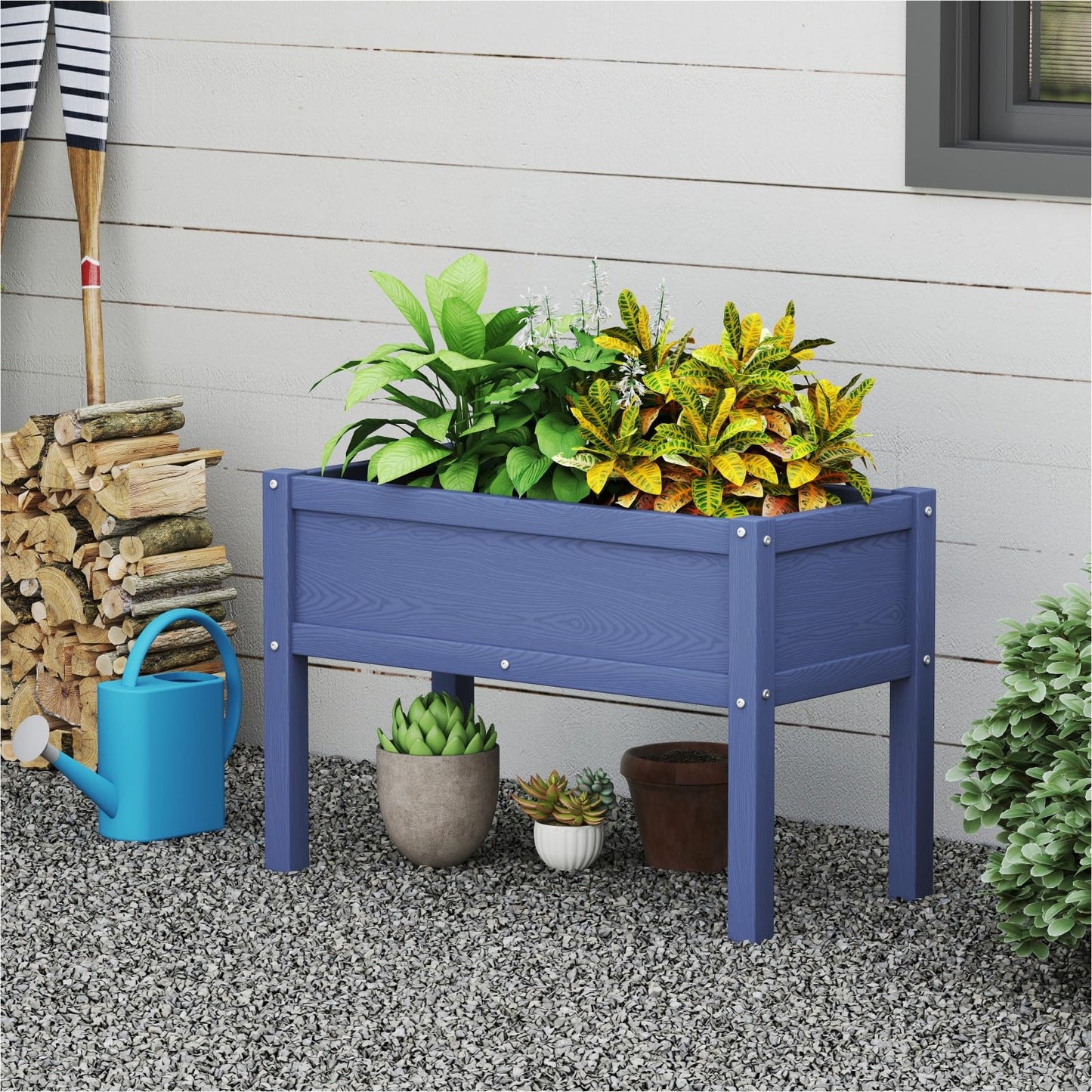 BIVODA Small HDPE Raised Garden Bed, Elevated Planter Box with Legs, Outdoor All-Weather Planter Raised Beds for Seeds, Herbs, Flowers, Vegetables (Navy Blue)