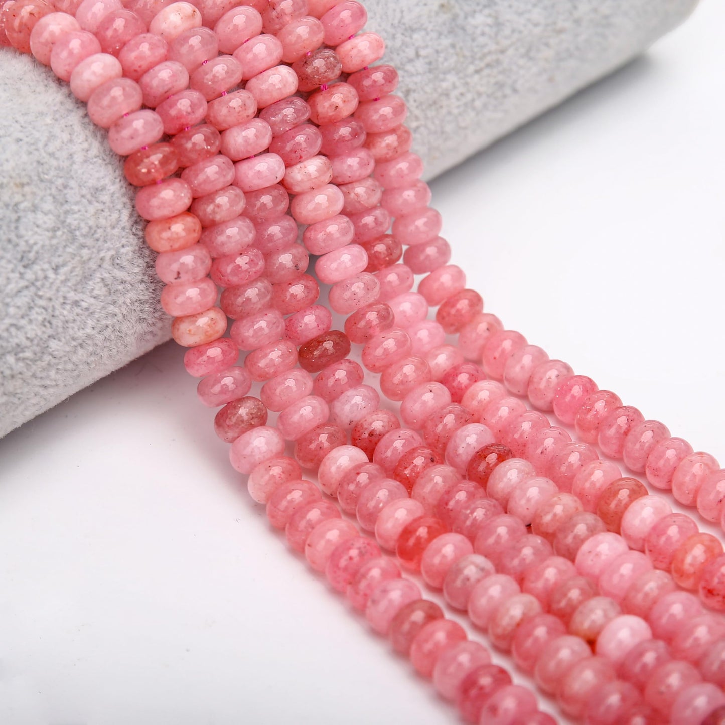 AUREHEN 2 Strands (150PCs) Pink Jade Rondelle Beads, 5 * 8mm Gemstone Loose Spacer Abacus Disk Beads for DIY Bracelet Necklace Earrings Jewelry Making, Craft Supplies Beading Kit