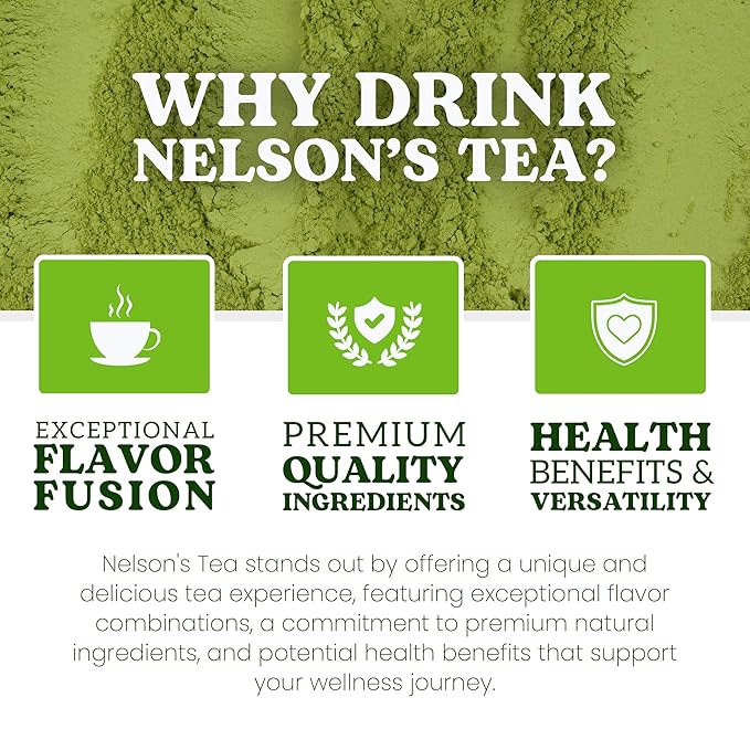 Nelson's Tea Organic Matcha Powder – Premium Culinary Grade Green Tea for Lattes, Smoothies & Cooking – Versatile, Antioxidant-Rich Powder Ideal for Healthy Recipes, Baking & Beverages – (Sample 1 Oz)