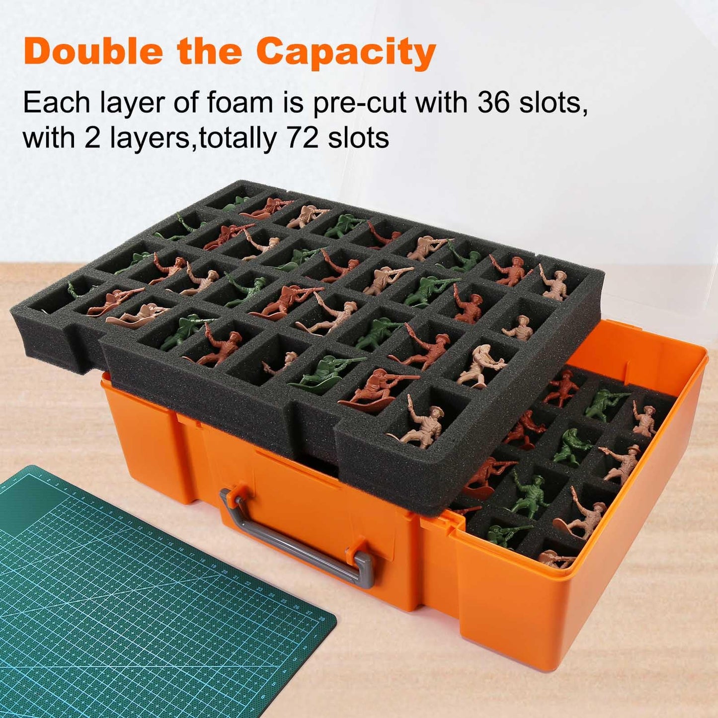 Evemodel Dual-Layer Miniature Figurine Figure Suitcase Storage Organizer 72 Slots Carrying Case