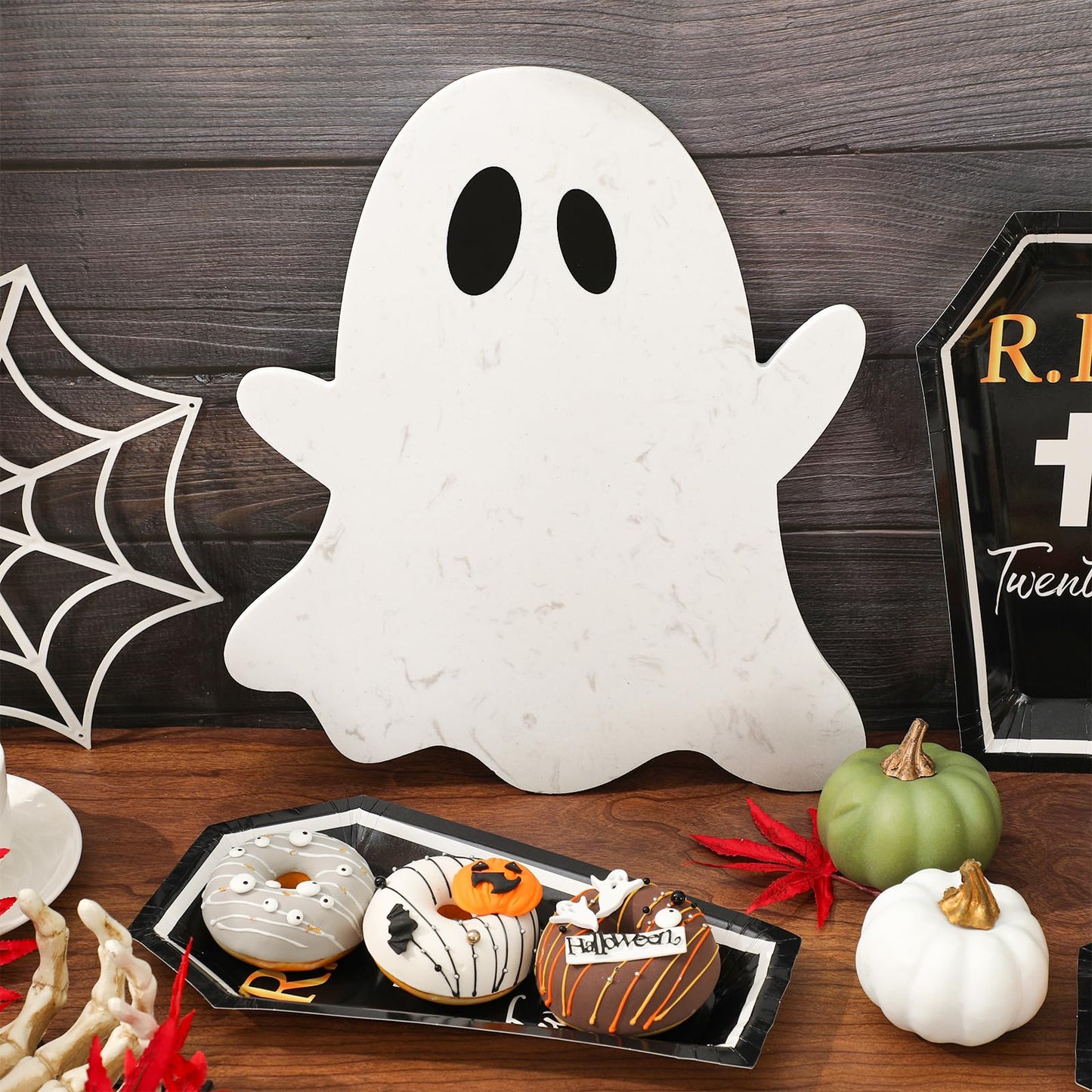 Whaline Halloween Ghost Marble Cheese Board White Ghost Cutting Tray Marble Charcuterie Serving Board for Home Kitchen Party Favors Supplies