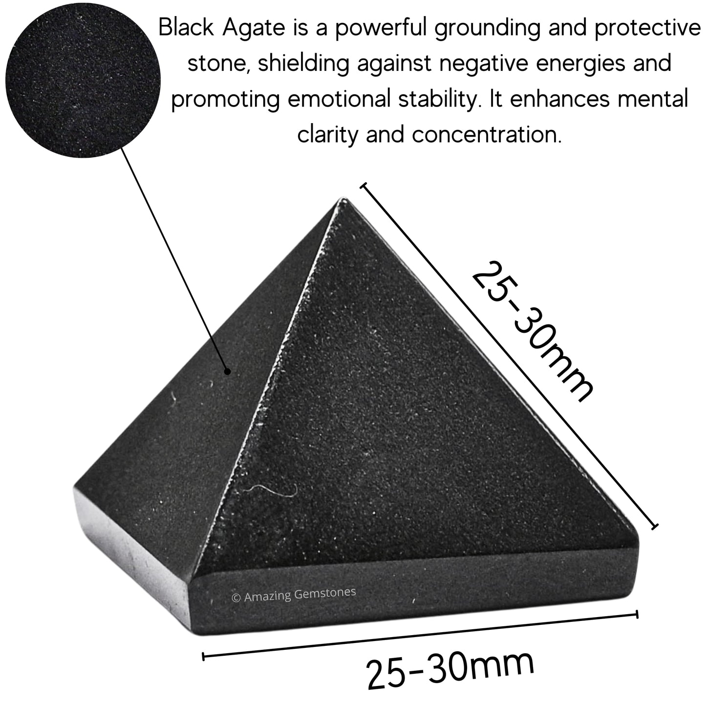 Amazing Gemstone Black Agate Pyramid Crystal Healing Stones - 1" Great Pyramid Figurine of Natural Stone Pyramid for Meditation, Reiki, Chakra Balancing and Crystal Pyramids Grid