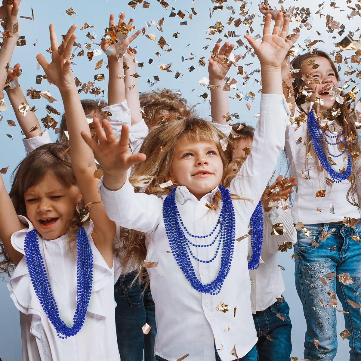 Blue Bead Necklaces 50 Pack | 33" Mardi Gras Christmas Party Throw Beads for Parades, Weddings & Festivals