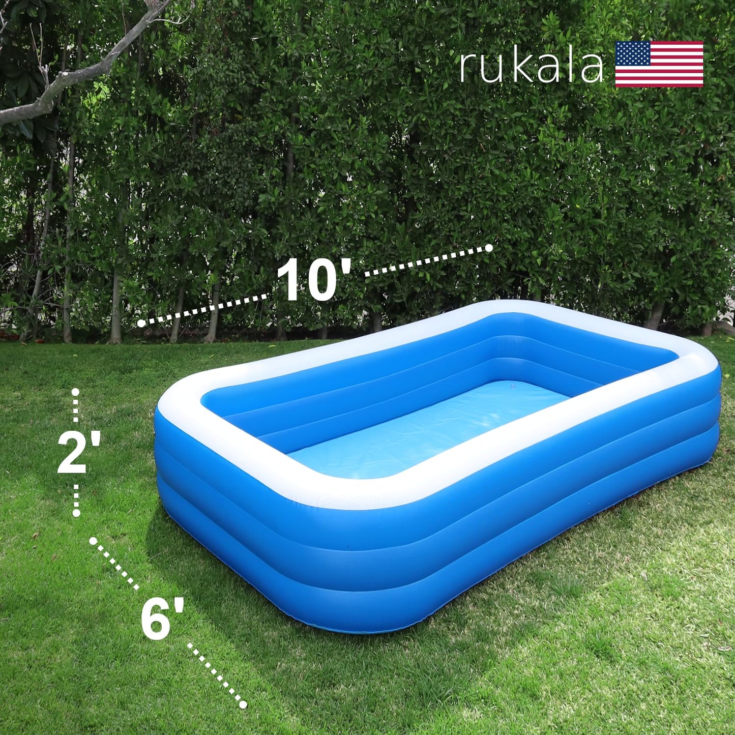 Rukala Inflatable Pool Bundle - 10ft x 6ft - Electric Pump and Ground Tarp Included - Fast Setup and Reinforced Seams