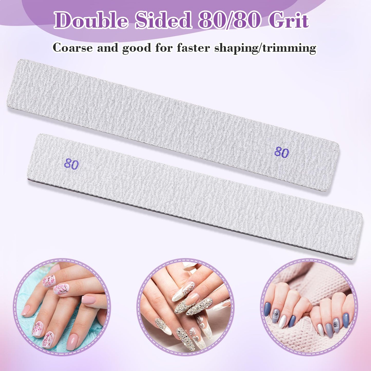 Xinnun 150 Pcs Nail Files 80/80 Grit Double Sides Professional Reusable Emery Board Nail Files for Acrylic Manicure Tools Suit for Home Salon