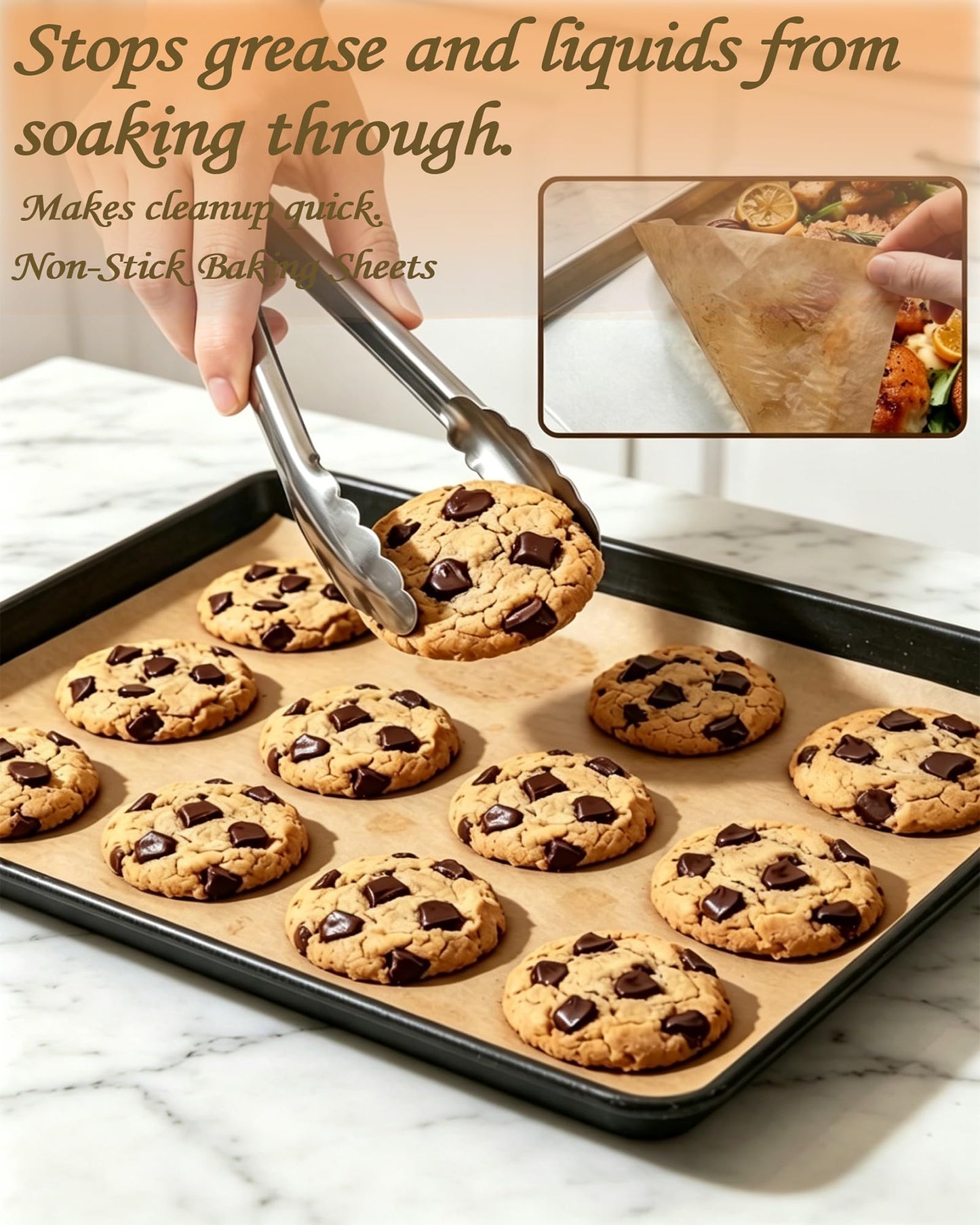 120Pcs Unbleached Parchment Paper Sheets, 12 x 16 Inch Precut, Non-Stick & Greaseproof, Perfect for Baking, Grilling, Air Fryer, Steaming & Roasting, Fits Small Sheet Pans
